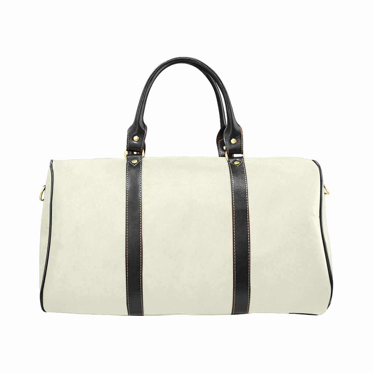 Beige leather carry on large luggage bag with spacious compartments and stylish design, perfect for travel.