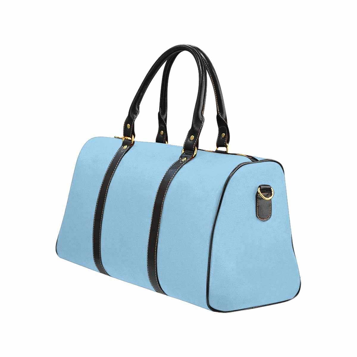 Cornflower Blue Leather Travel Bag with spacious design and durable features, perfect for stylish travel.