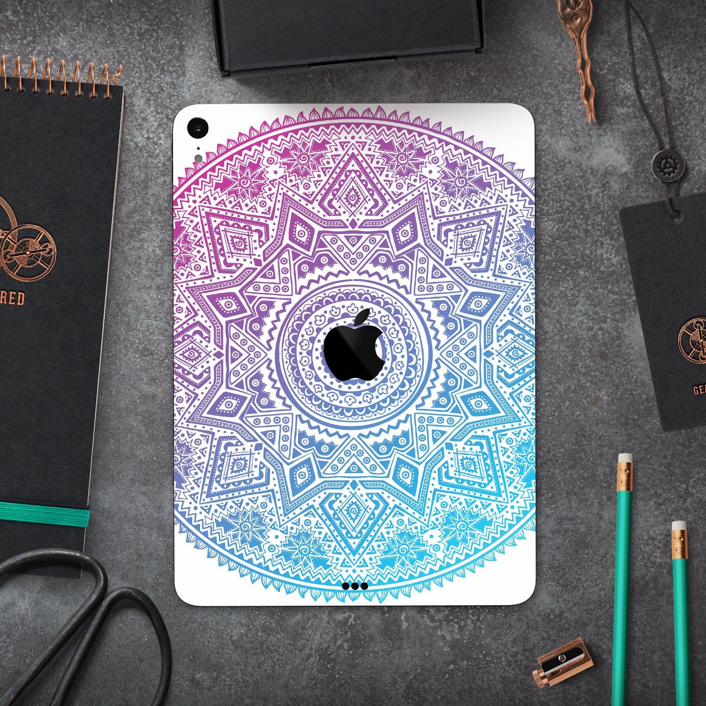 Tribal Ethnic Mandala v5 full body skin decal for Apple iPad Pro, showcasing intricate tribal design and premium 3M material.