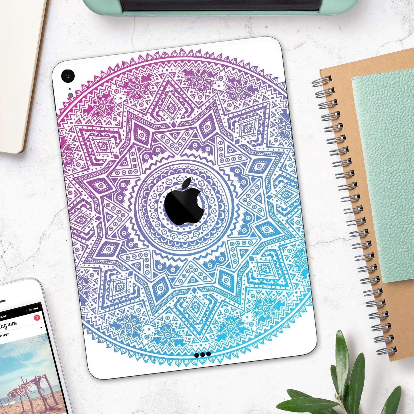 Tribal Ethnic Mandala v5 full body skin decal for Apple iPad Pro, showcasing intricate tribal design and premium 3M material.