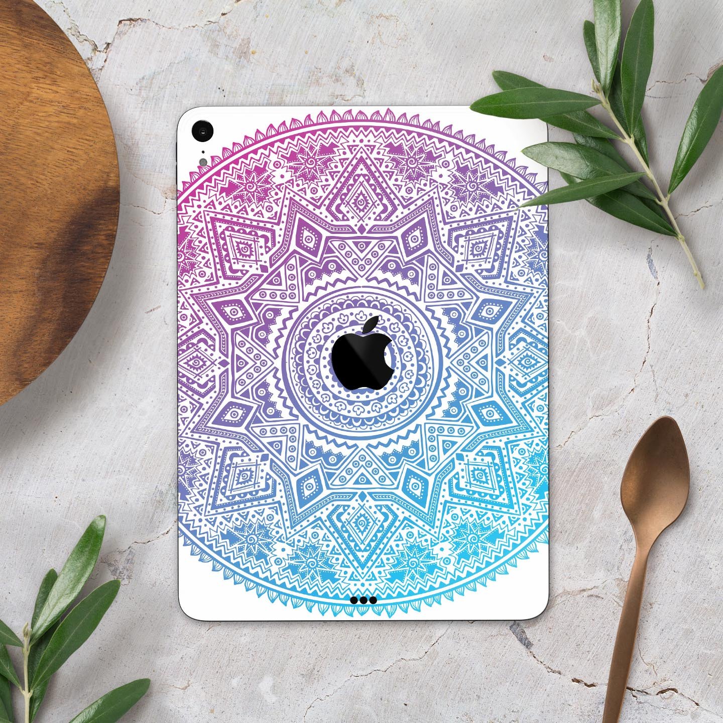 Tribal Ethnic Mandala v5 full body skin decal for Apple iPad Pro, showcasing intricate tribal design and premium 3M material.