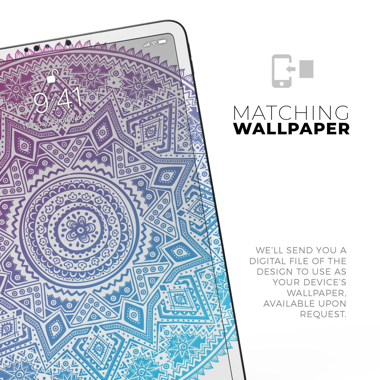 Tribal Ethnic Mandala v5 full body skin decal for Apple iPad Pro, showcasing intricate tribal design and premium 3M material.