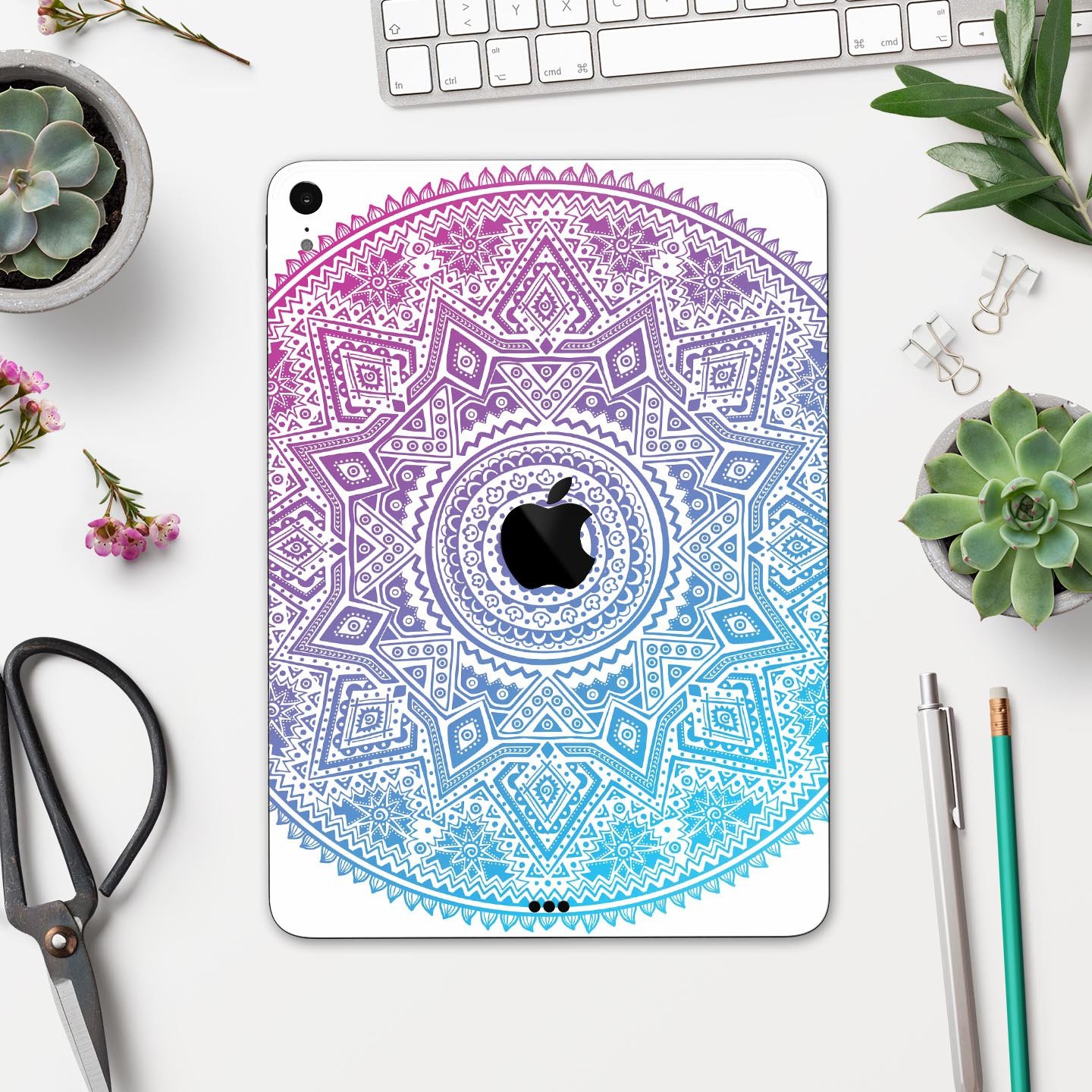 Tribal Ethnic Mandala v5 full body skin decal for Apple iPad Pro, showcasing intricate tribal design and premium 3M material.
