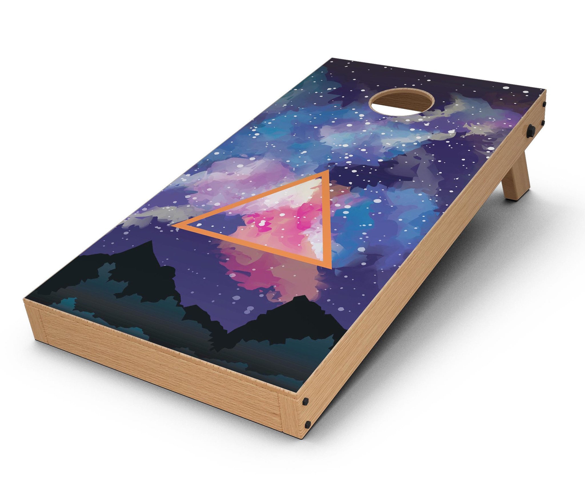 Trilateral Eternal Space V2 CornHole Board Skin Decal Kit featuring vibrant design, perfect for personalizing Cornhole boards.