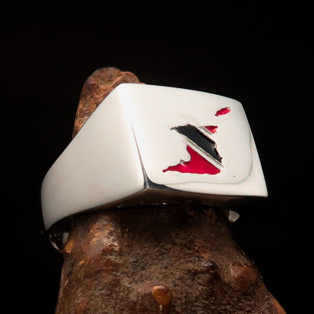 Stylish square-shaped Trinidad and Tobago Ring made of sterling silver, featuring the vibrant flag colors.