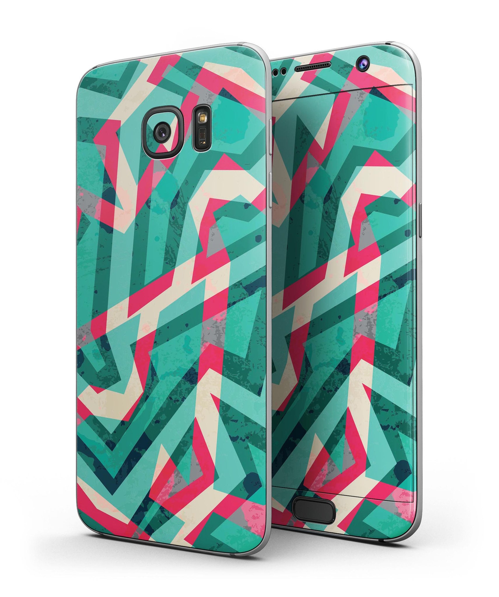 Trippy Retro Pattern Full Body Skin-Kit for Samsung Galaxy S7, showcasing vibrant colors and stylish design.