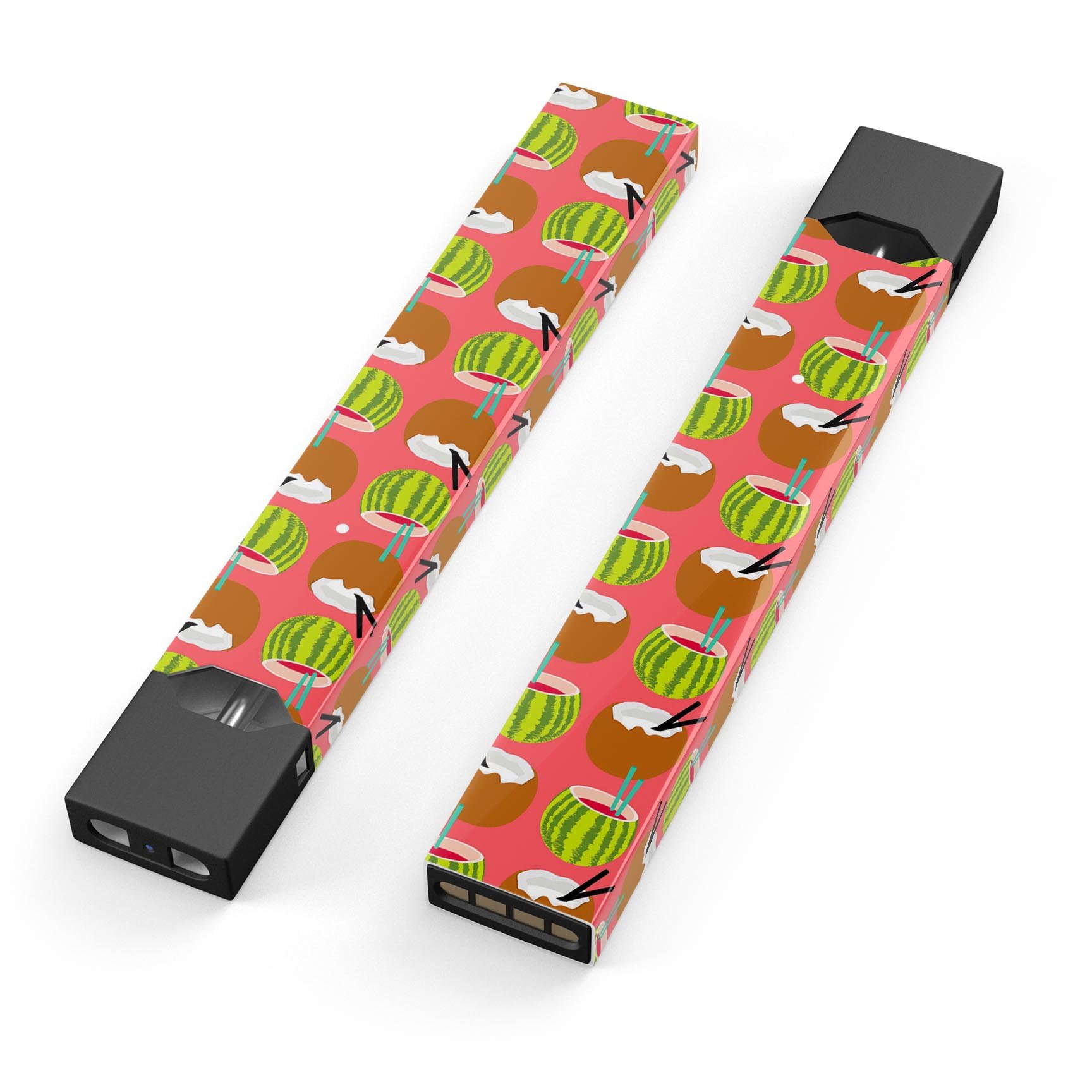Tropical Coconut Twist v8 skin-wrap sticker designed for JUUL vaping device, featuring vibrant tropical graphics and a protective layer.