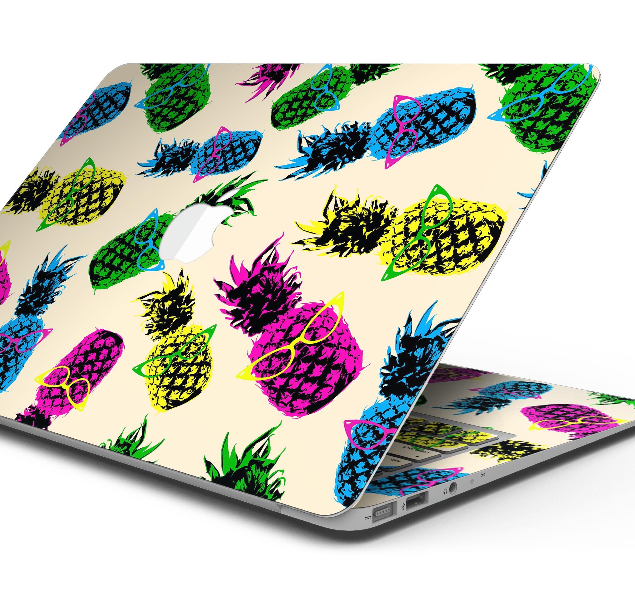 Tropical Cool Retro Pineapples skin decal wrap kit for MacBook, showcasing vibrant pineapple design on a sleek surface.
