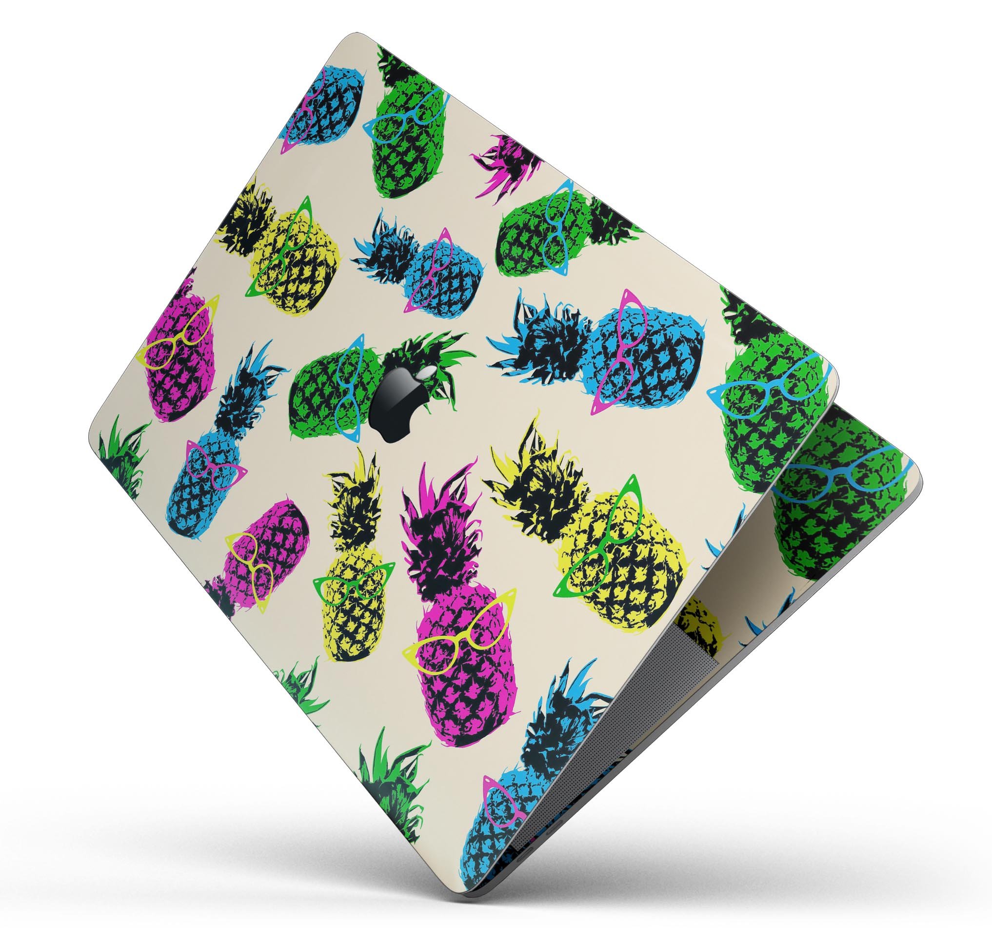 Tropical Cool Retro Pineapples skin decal wrap kit for MacBook, showcasing vibrant pineapple design on a sleek surface.