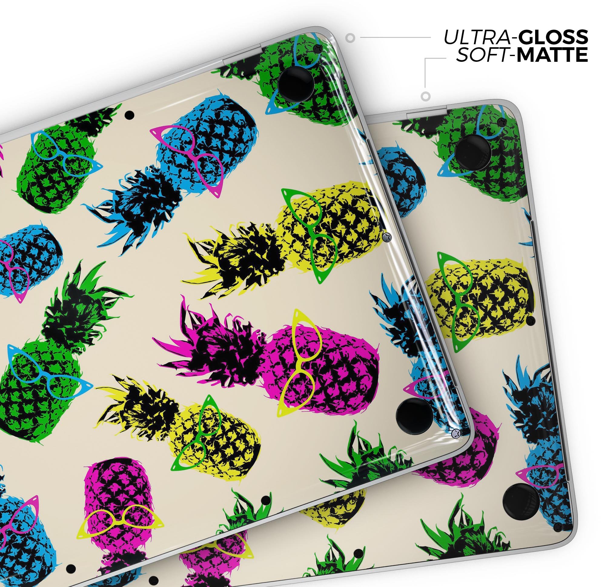 Tropical Cool Retro Pineapples skin decal wrap kit for MacBook, showcasing vibrant pineapple design on a sleek surface.