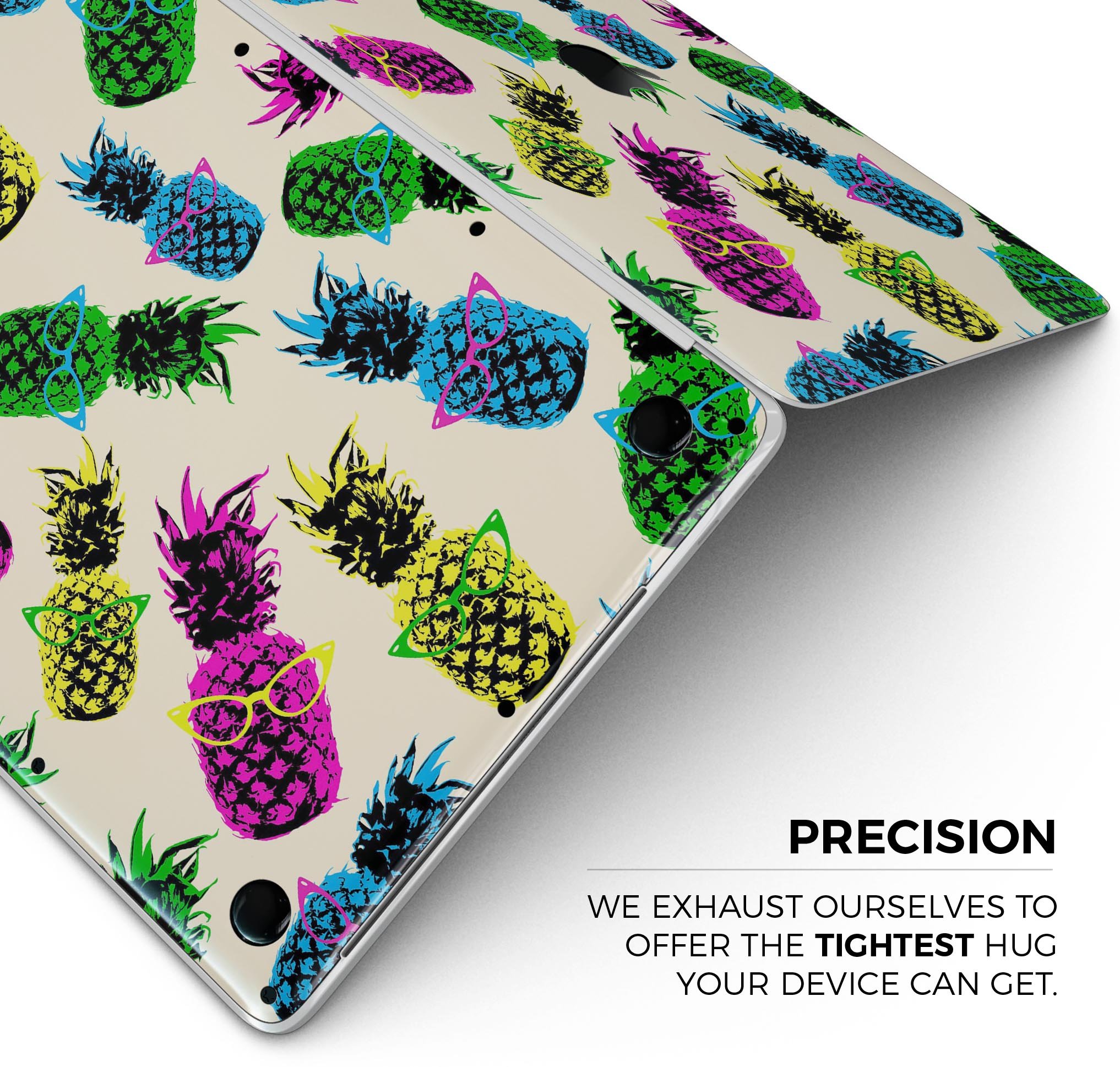 Tropical Cool Retro Pineapples skin decal wrap kit for MacBook, showcasing vibrant pineapple design on a sleek surface.