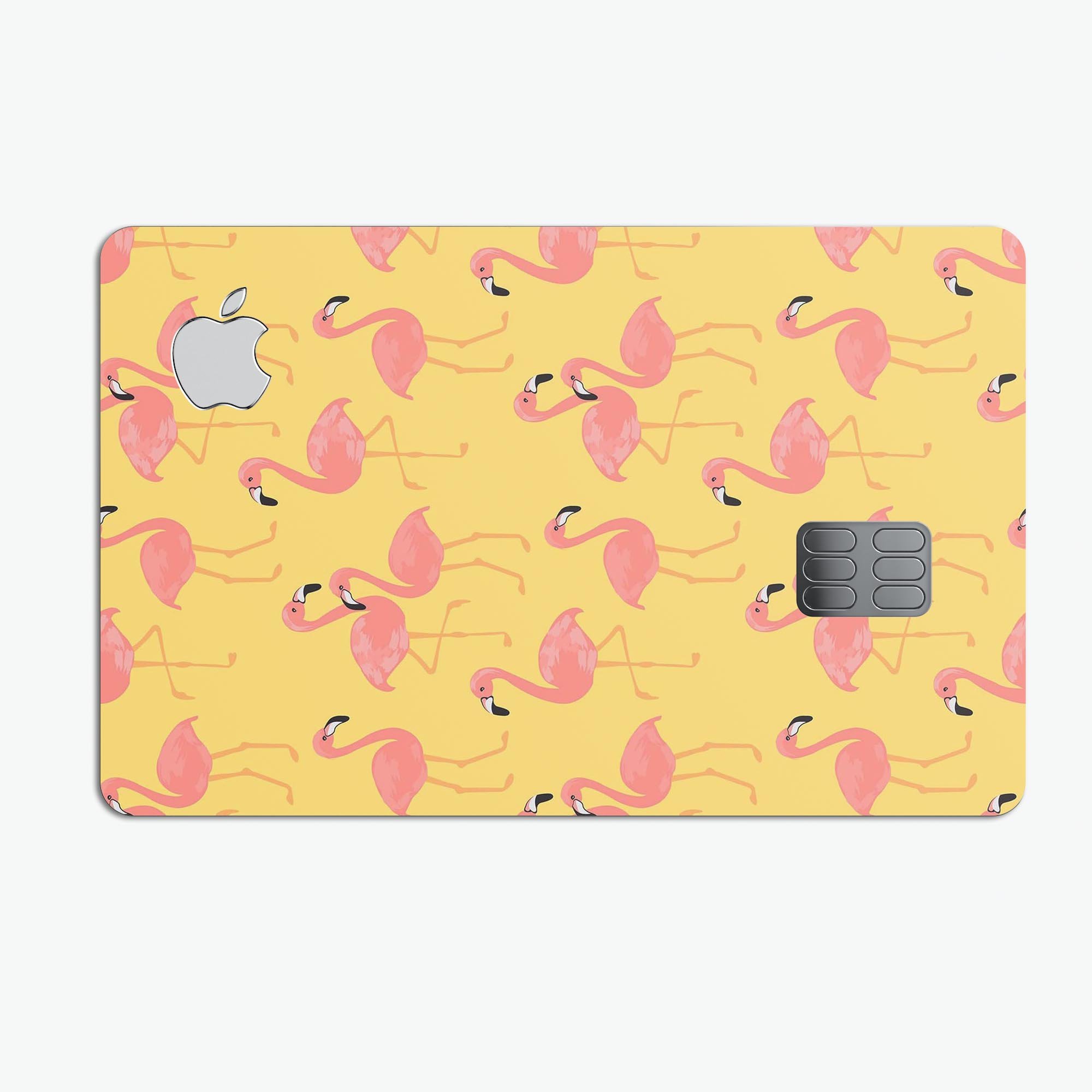 Tropical Flamingo Premium Protective Decal Skin-Kit for Apple Card, showcasing vibrant colors and a stylish design.