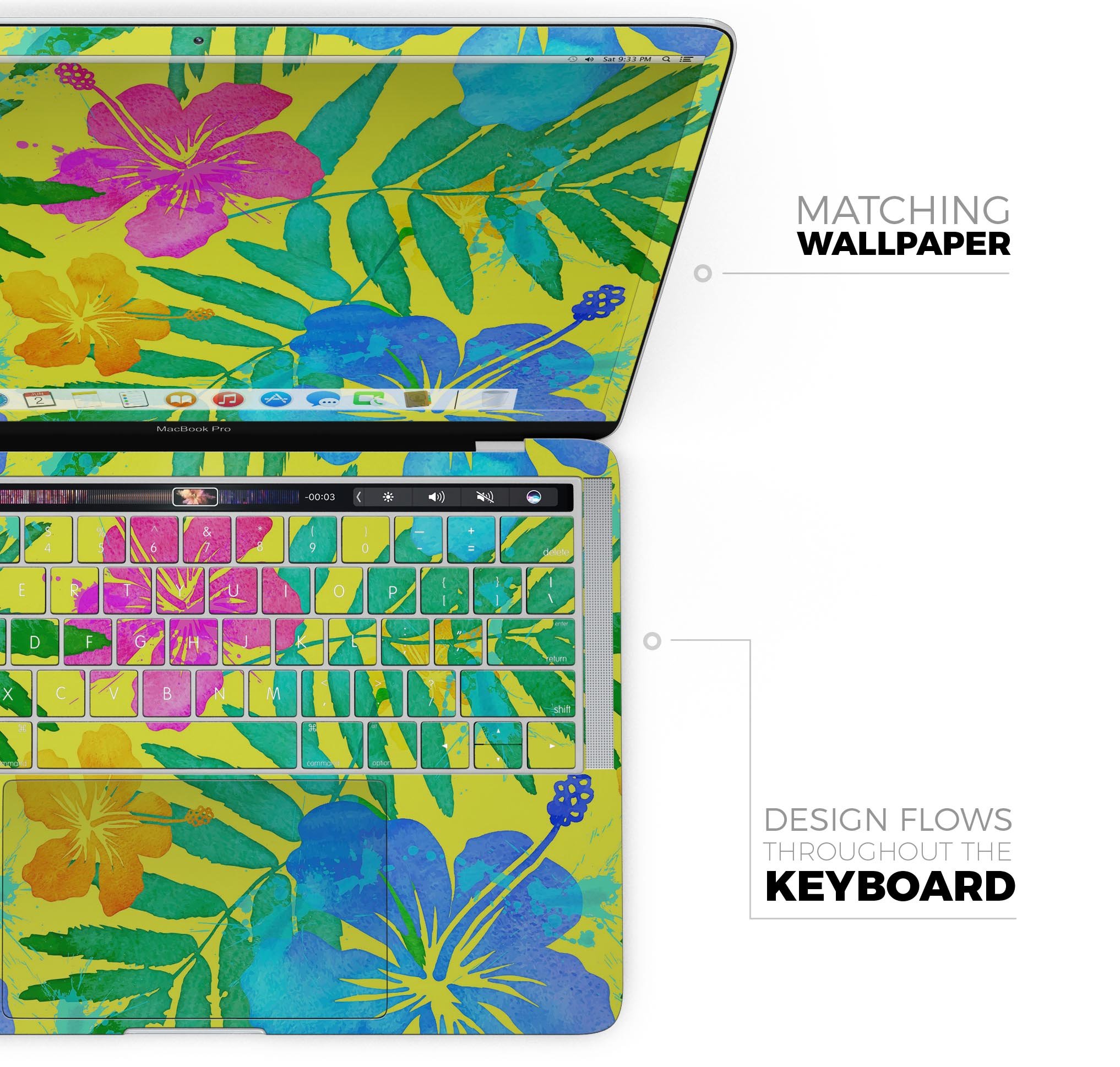 Tropical Fluorescent v2 skin decal wrap kit for Apple MacBook, showcasing vibrant colors and a sleek design.