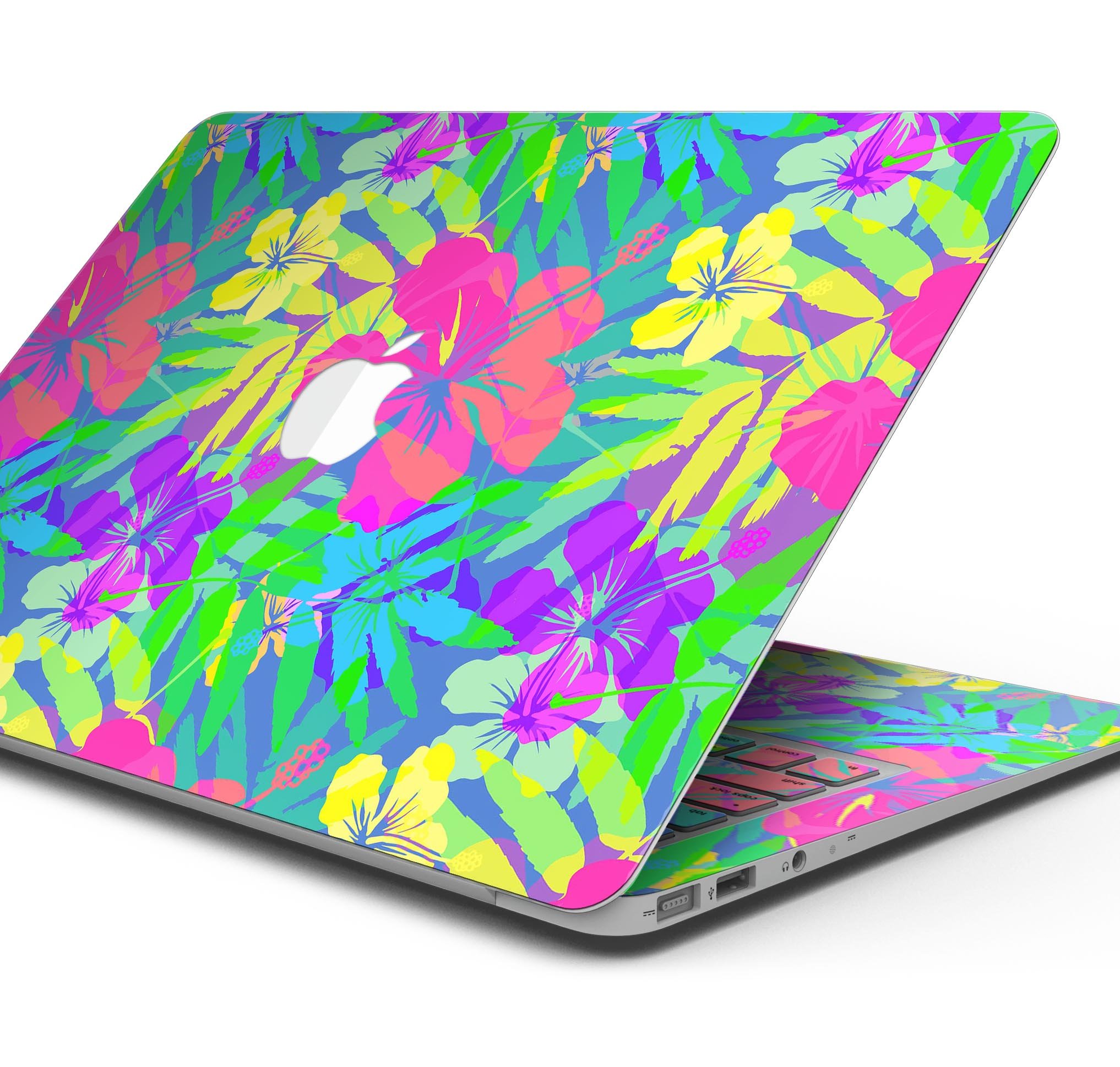 Tropical Fluorescent v1 skin decal wrap kit for MacBook, showcasing vibrant colors and a sleek design.