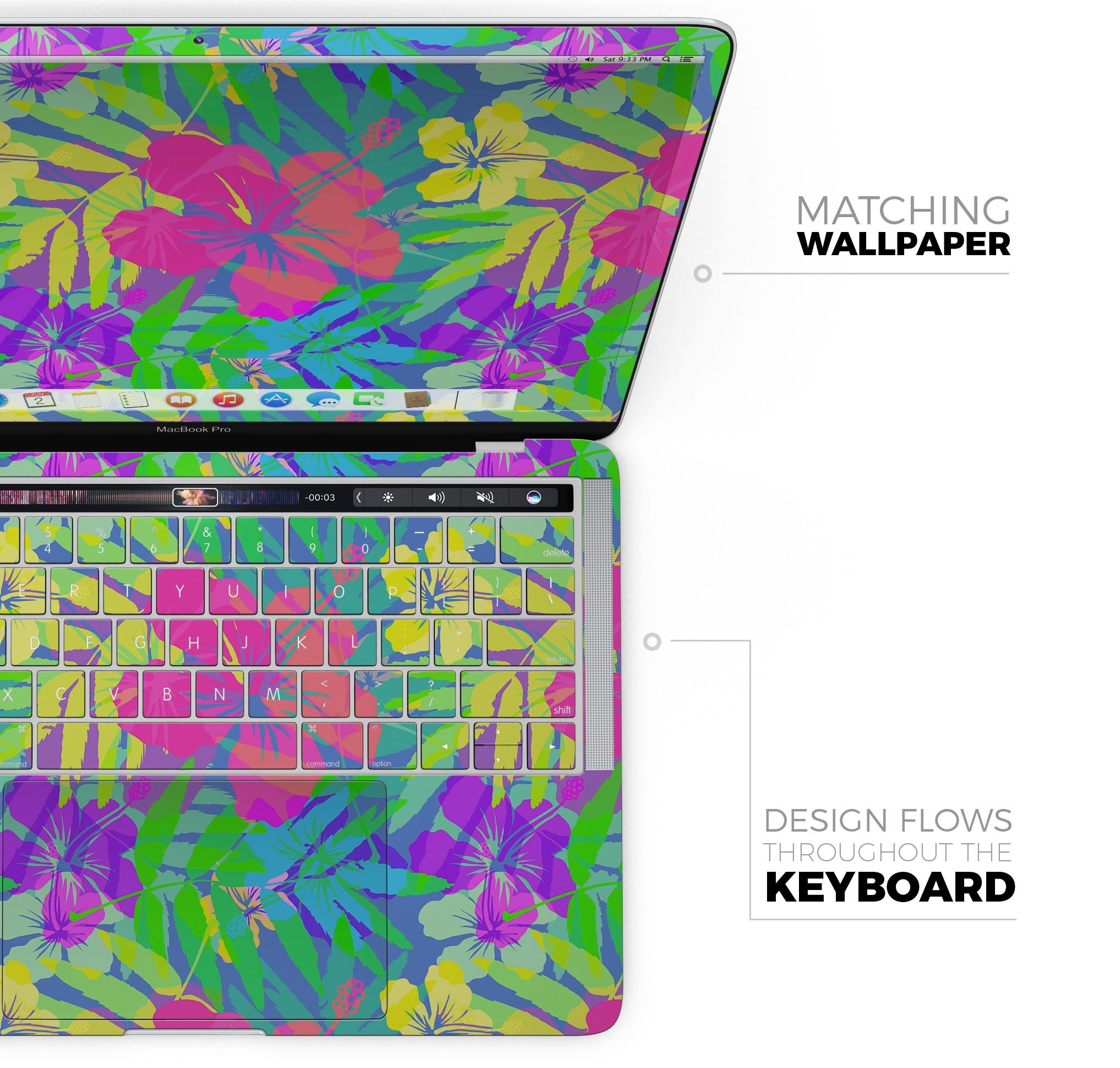 Tropical Fluorescent v1 skin decal wrap kit for MacBook, showcasing vibrant colors and a sleek design.