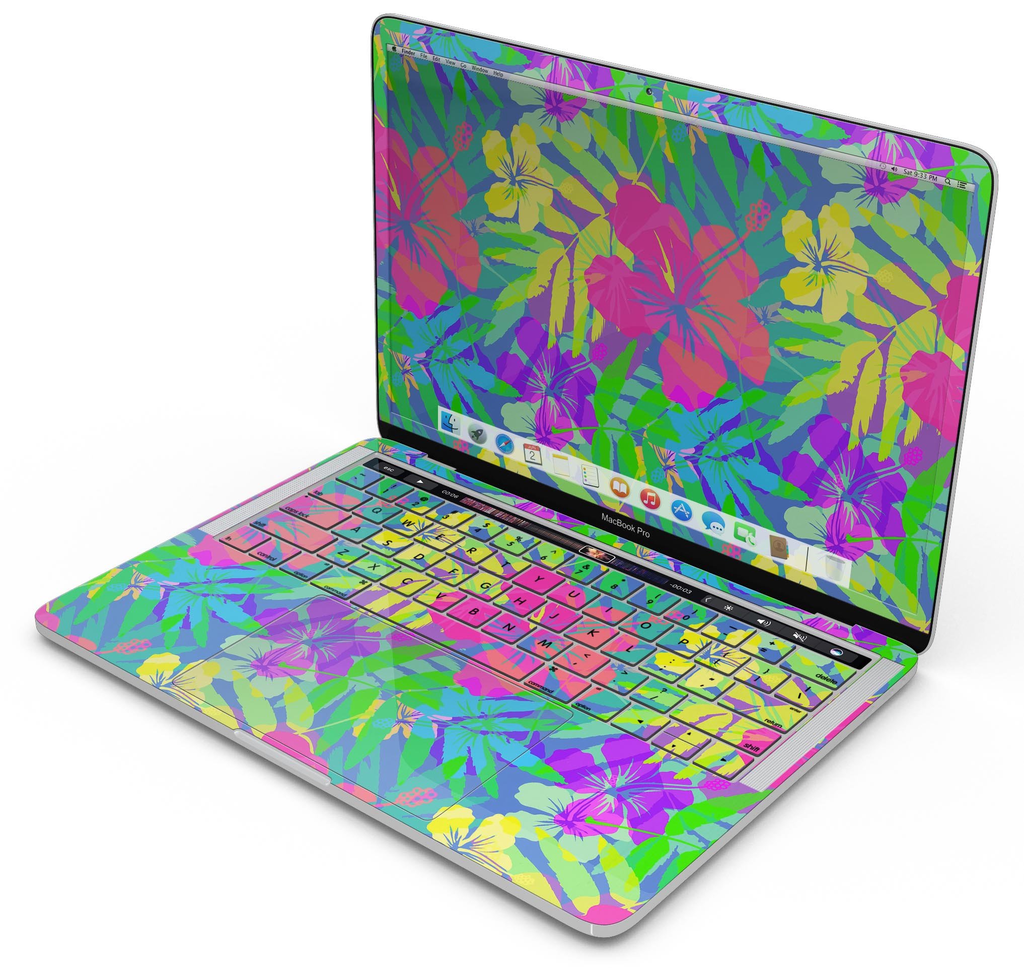 Tropical Fluorescent v1 skin decal wrap kit for MacBook, showcasing vibrant colors and a sleek design.