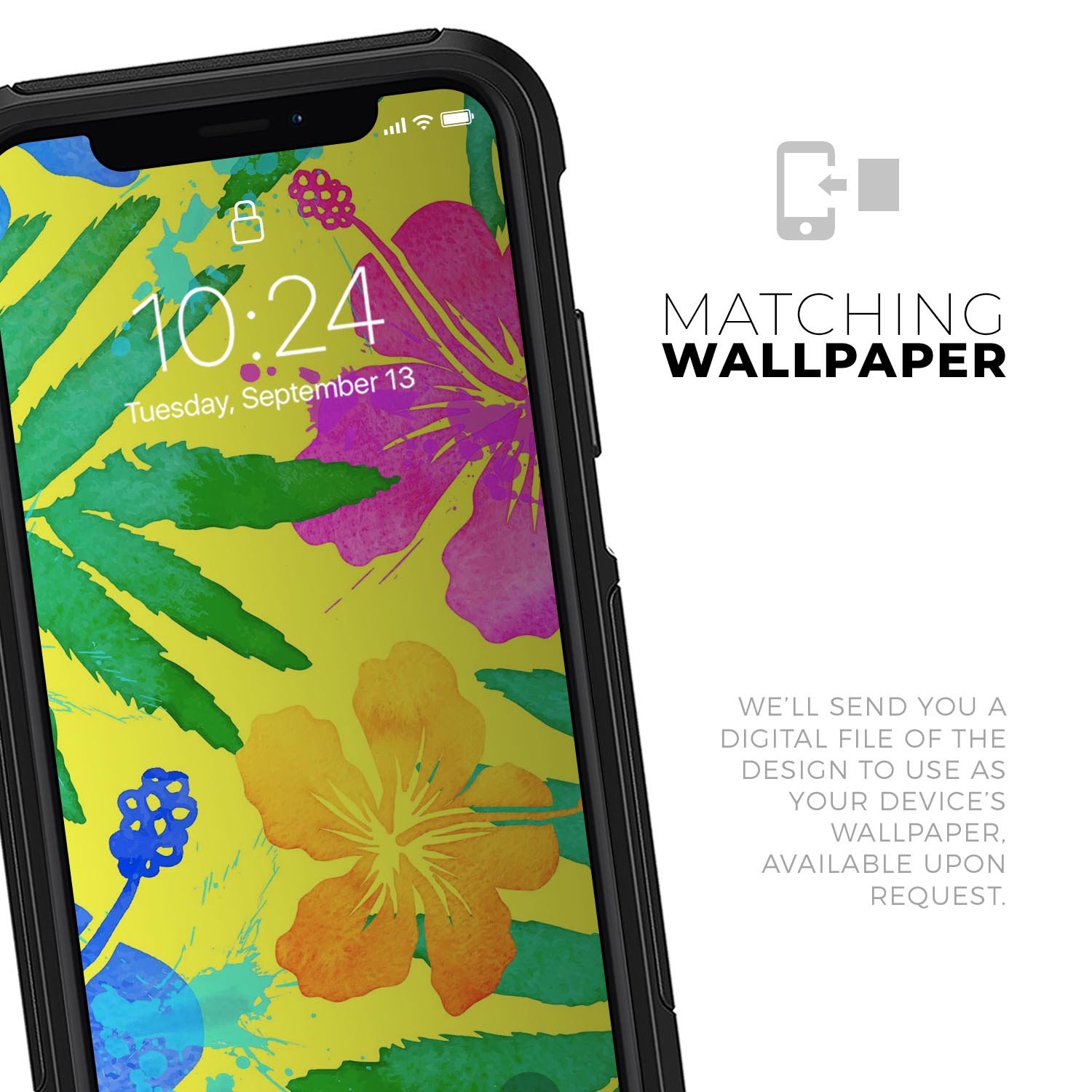 Tropical Fluorescent v2 Skin Kit for iPhone OtterBox Cases featuring vibrant tropical design and dual-layer construction.