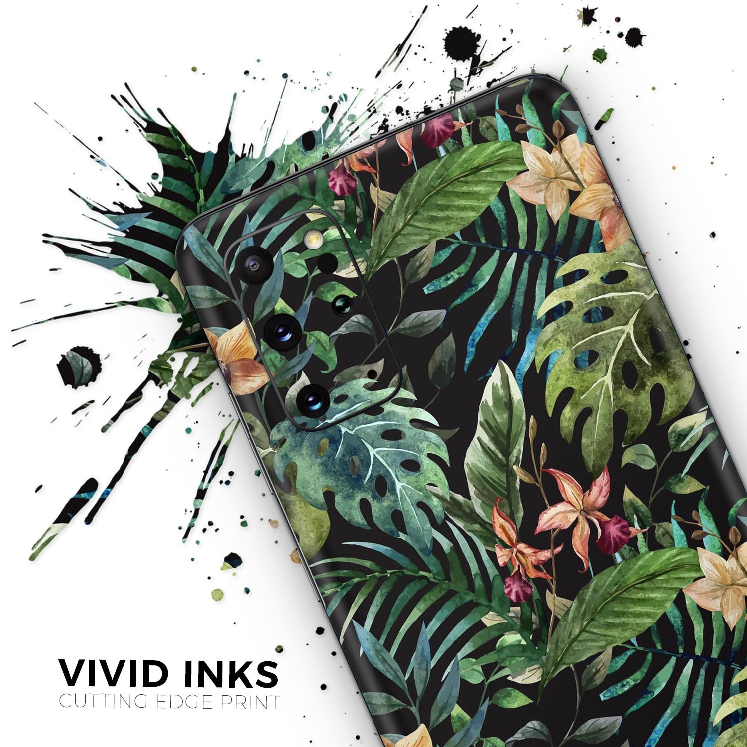 Tropical Forest Skin-Kit for Samsung Galaxy S20, showcasing vibrant tropical design and premium vinyl material.