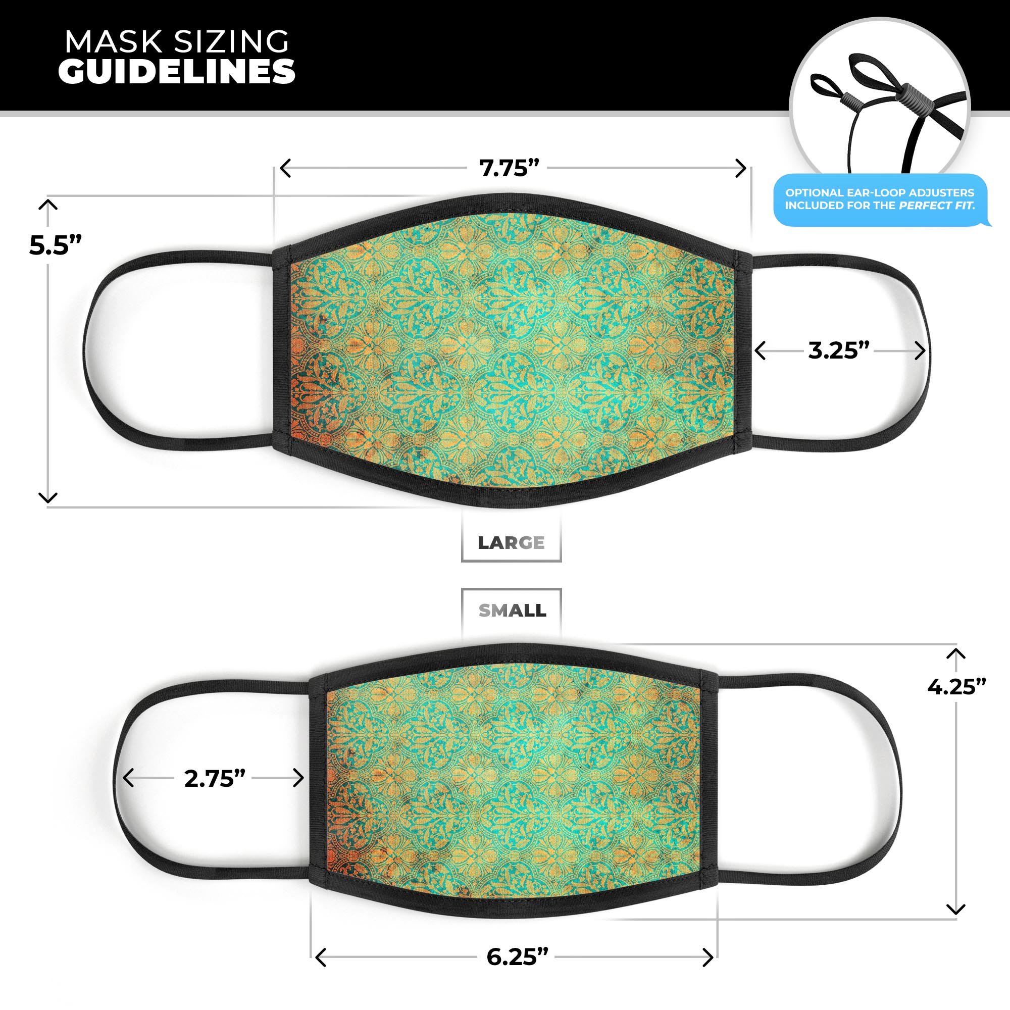 Tropical Grunge Floral Pattern mouth cover, showcasing vibrant floral design and adjustable ear-loops for a comfortable fit.