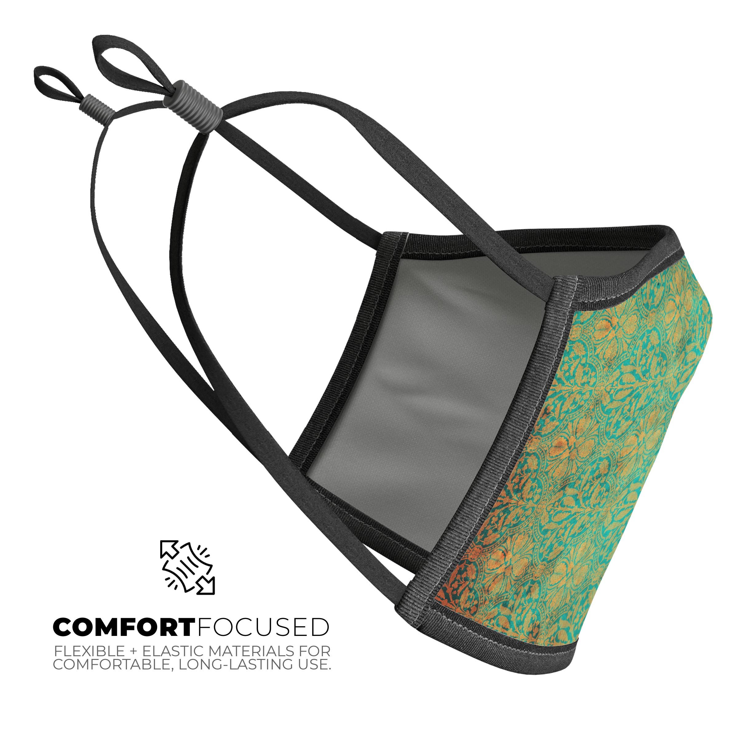 Tropical Grunge Floral Pattern mouth cover, showcasing vibrant floral design and adjustable ear-loops for a comfortable fit.