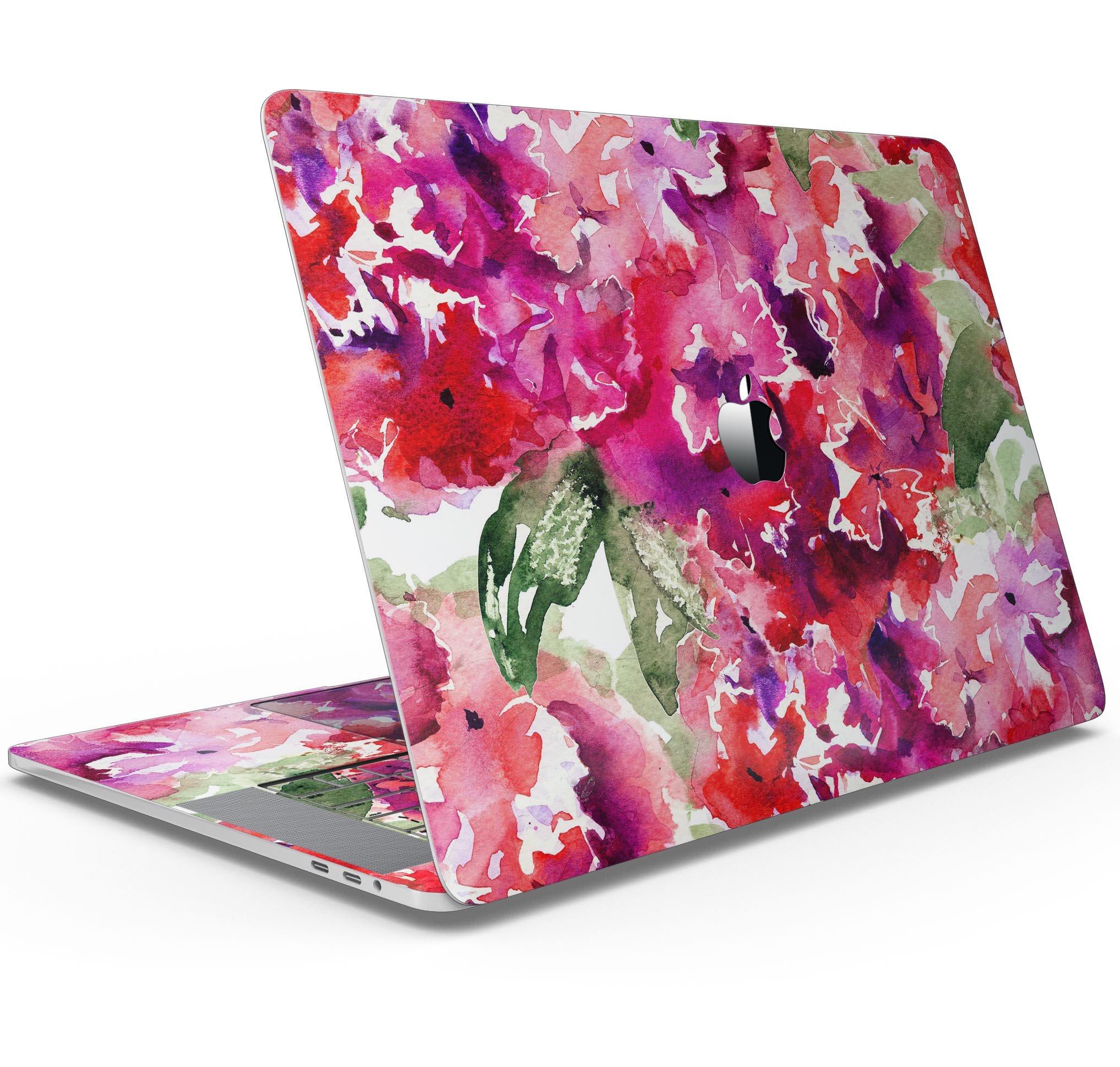 Tropical Hydrangea Flowers skin decal wrap kit for MacBook, showcasing vibrant floral design and premium vinyl material.