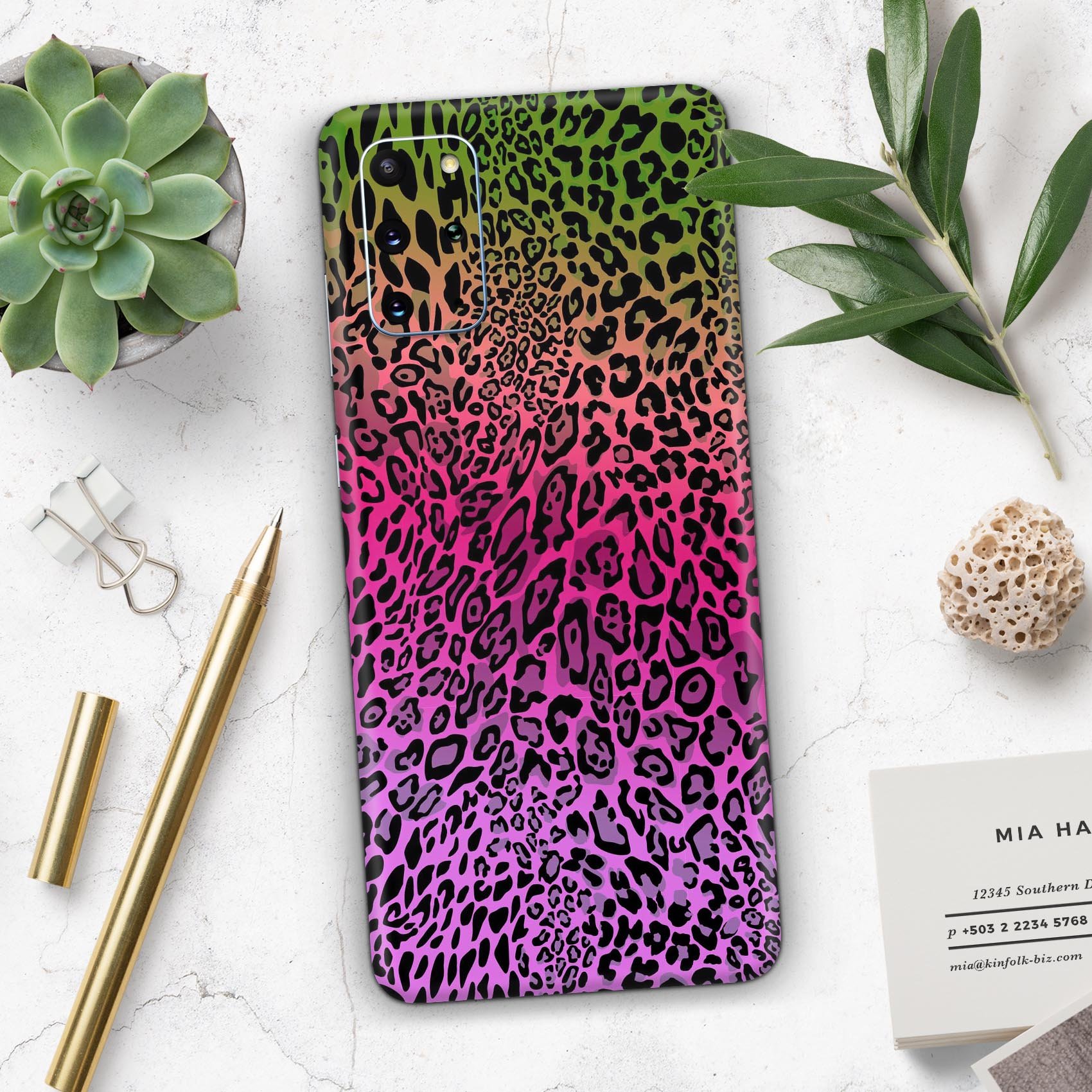 Tropical Neon Animal Print Skin-Kit for Samsung Galaxy S-Series, showcasing vibrant colors and stylish design.