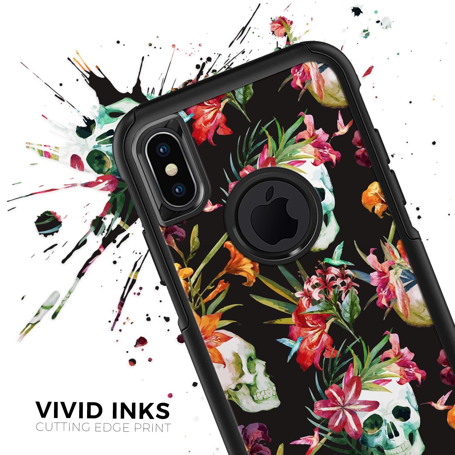 Tropical Skull Floral Skin Kit for iPhone OtterBox Cases featuring vibrant floral design and premium 3M materials.