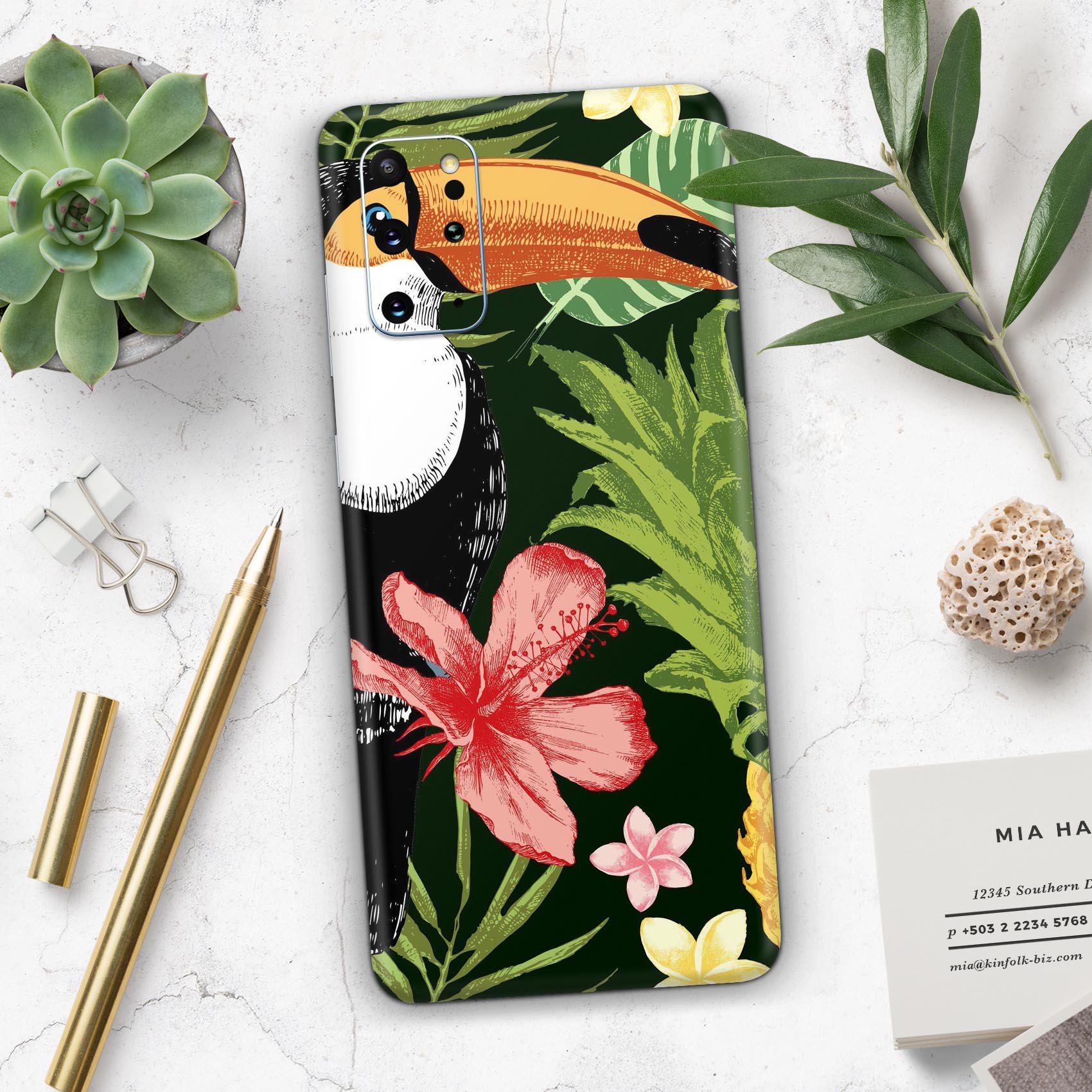 Tropical Summer Forrest Skin-Kit for Samsung Galaxy S-Series, showcasing vibrant tropical design on a sleek vinyl surface.