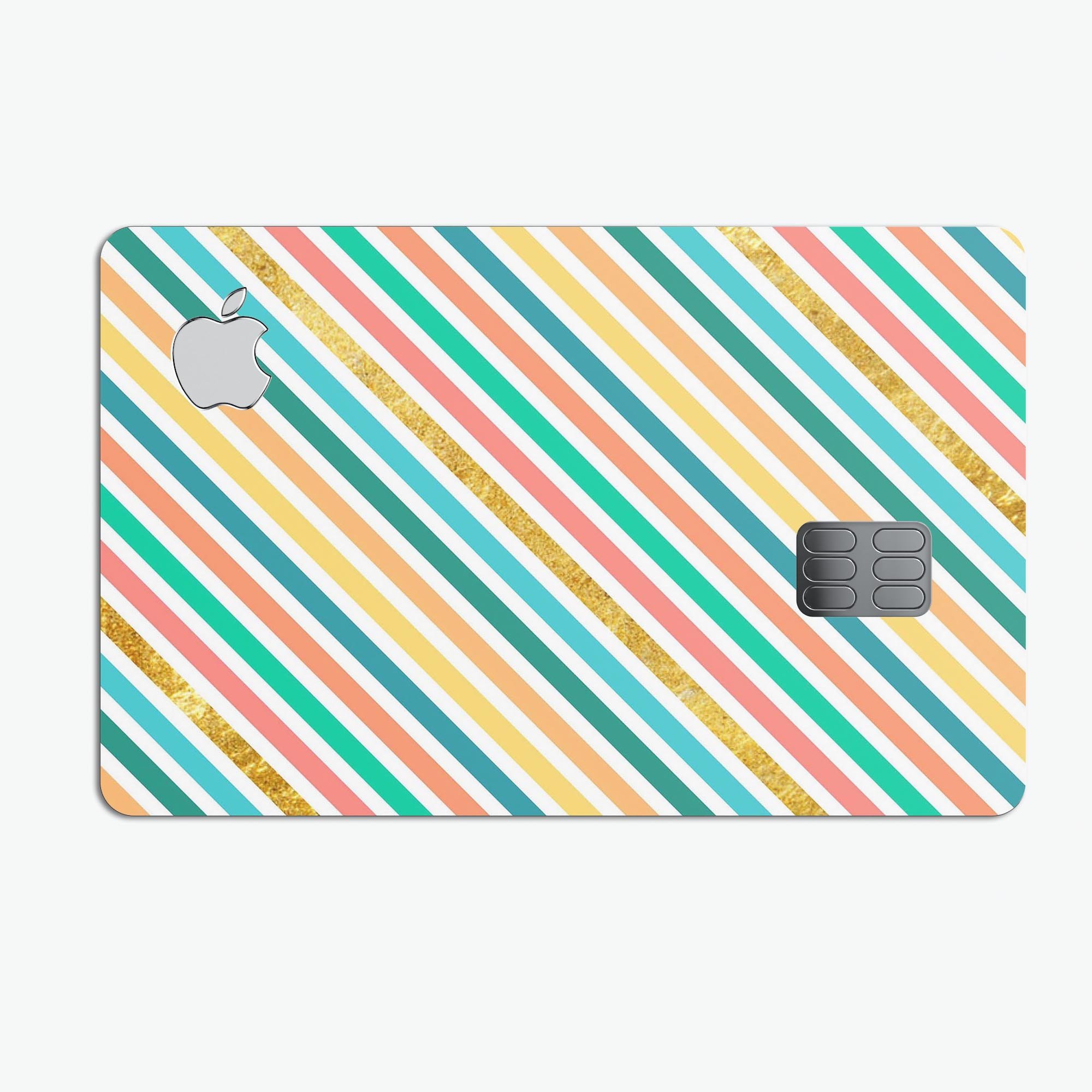Tropical Summer Gold Striped decal skin for Apple Card, showcasing vibrant colors and premium vinyl material.