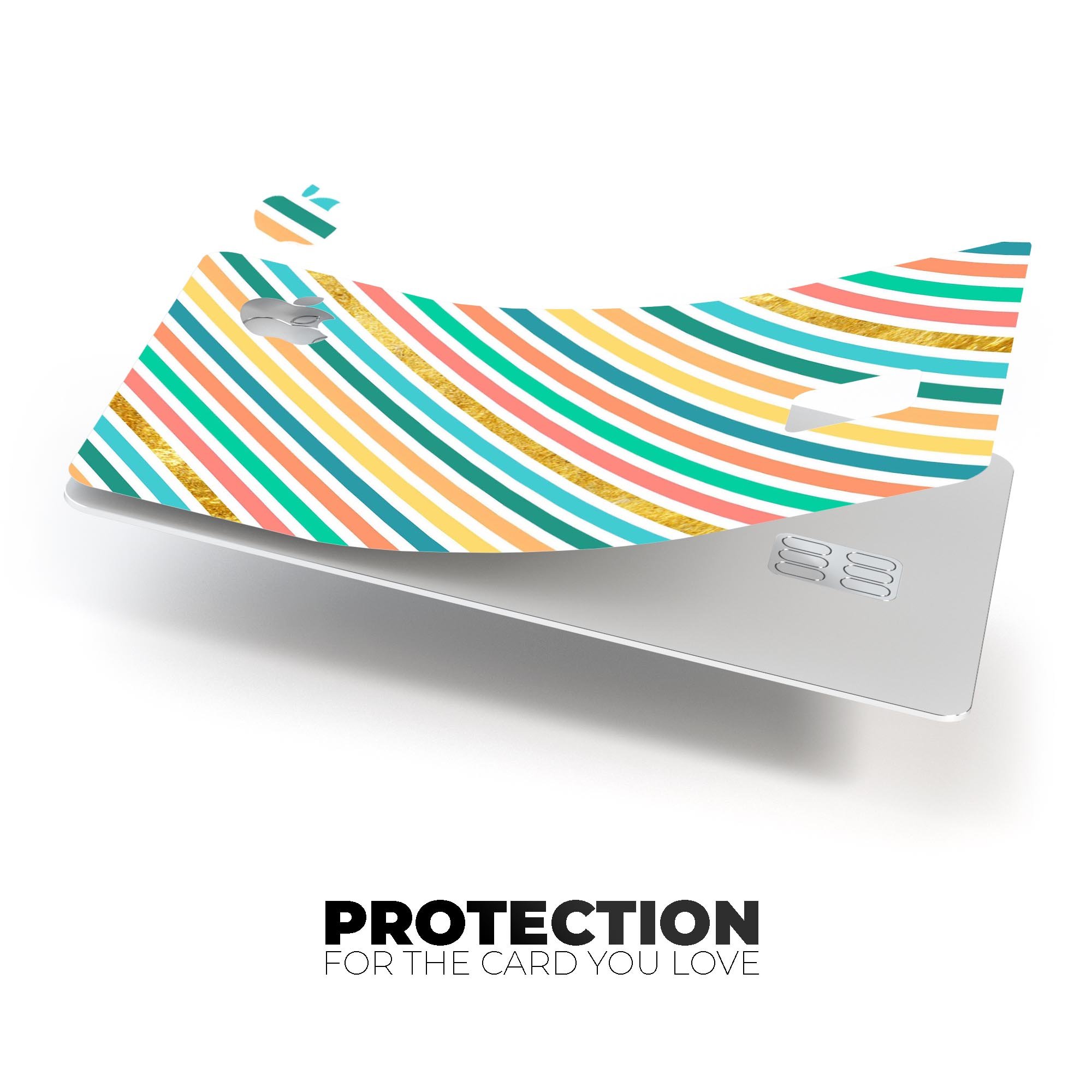 Tropical Summer Gold Striped decal skin for Apple Card, showcasing vibrant colors and premium vinyl material.