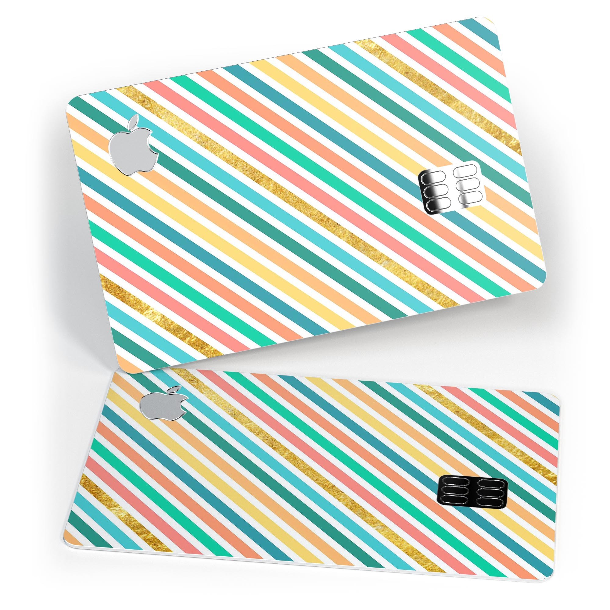 Tropical Summer Gold Striped decal skin for Apple Card, showcasing vibrant colors and premium vinyl material.