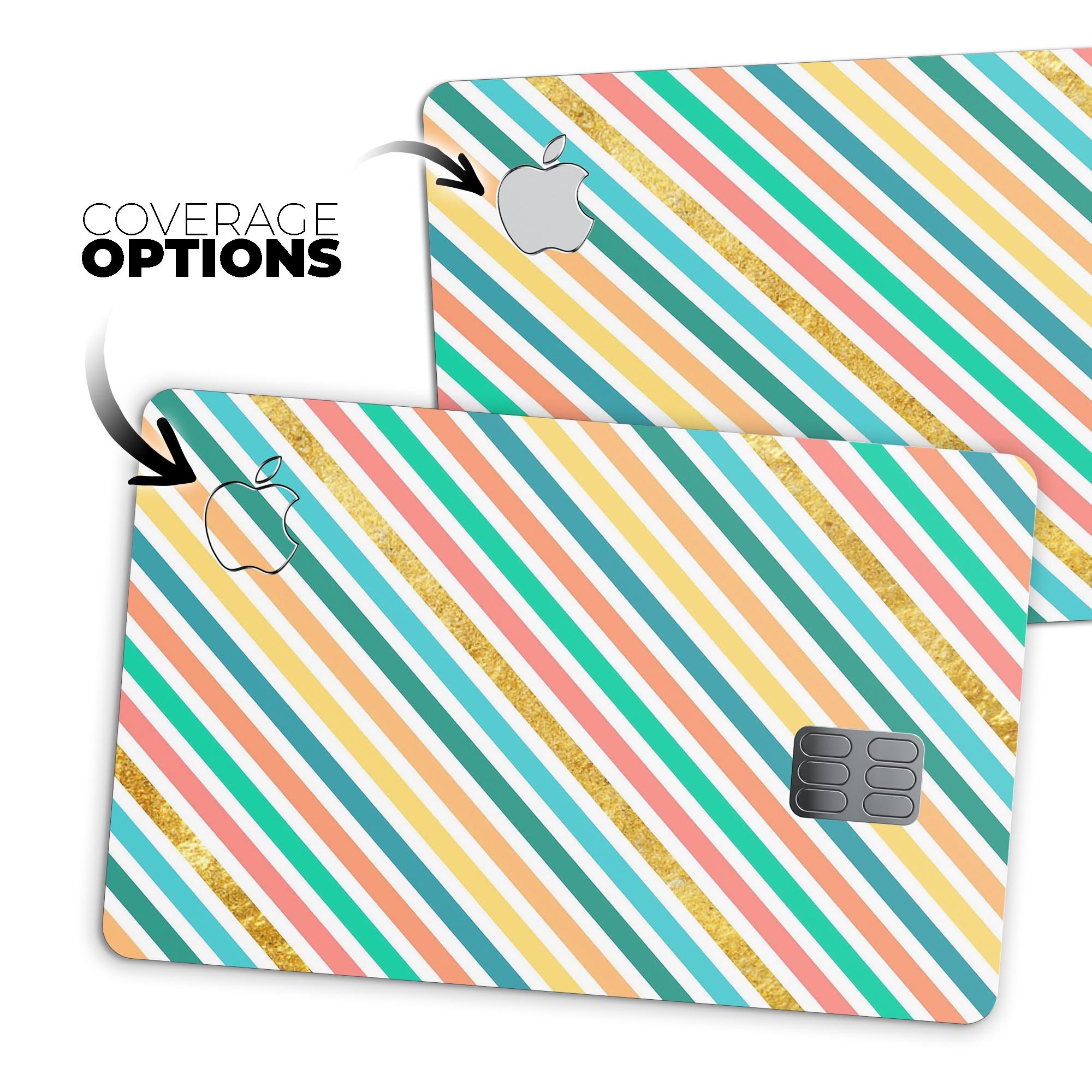 Tropical Summer Gold Striped decal skin for Apple Card, showcasing vibrant colors and premium vinyl material.