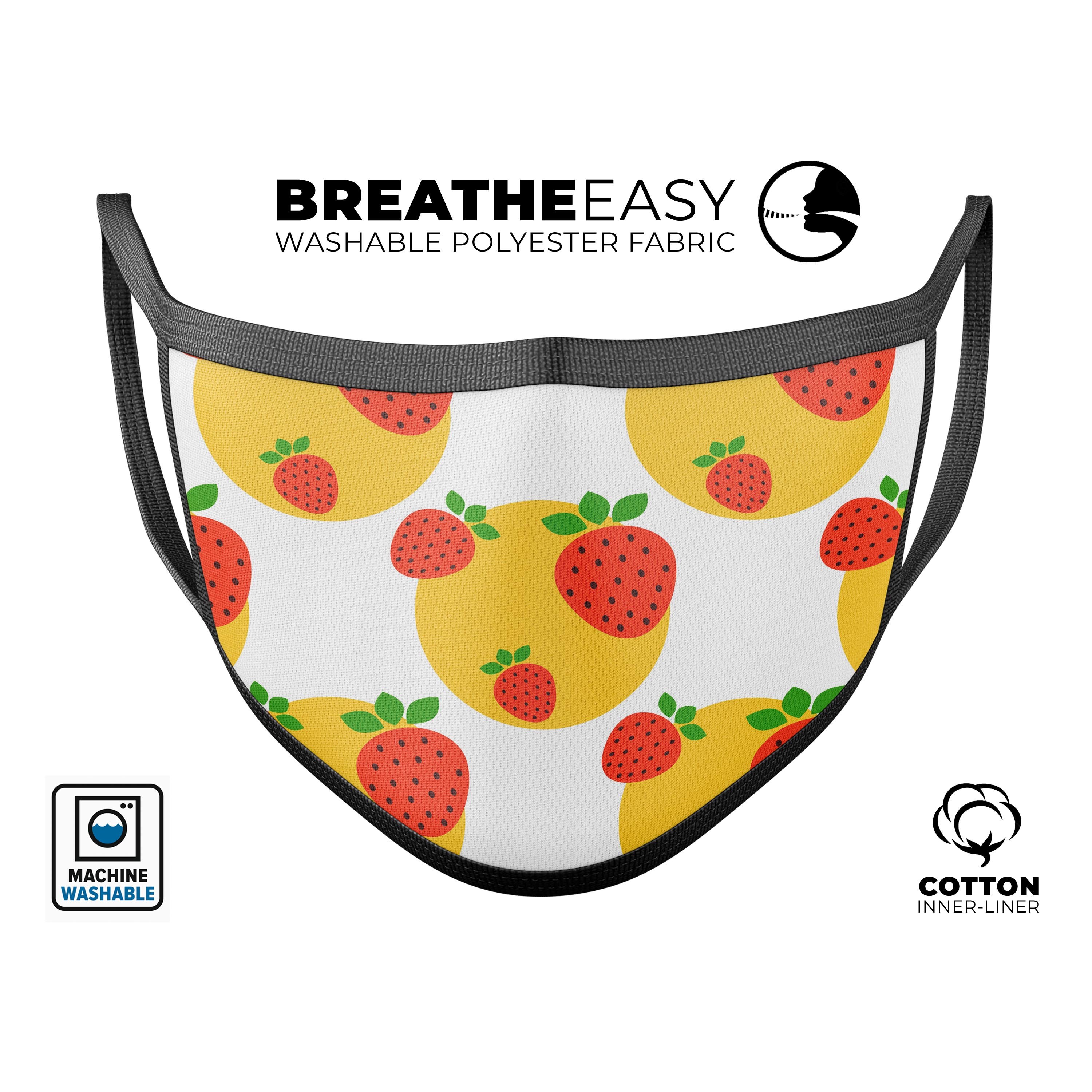 Tropical Summer Love v5 mouth cover, featuring a vibrant design, adjustable ear-loops, and made from soft cotton and polyester blend.