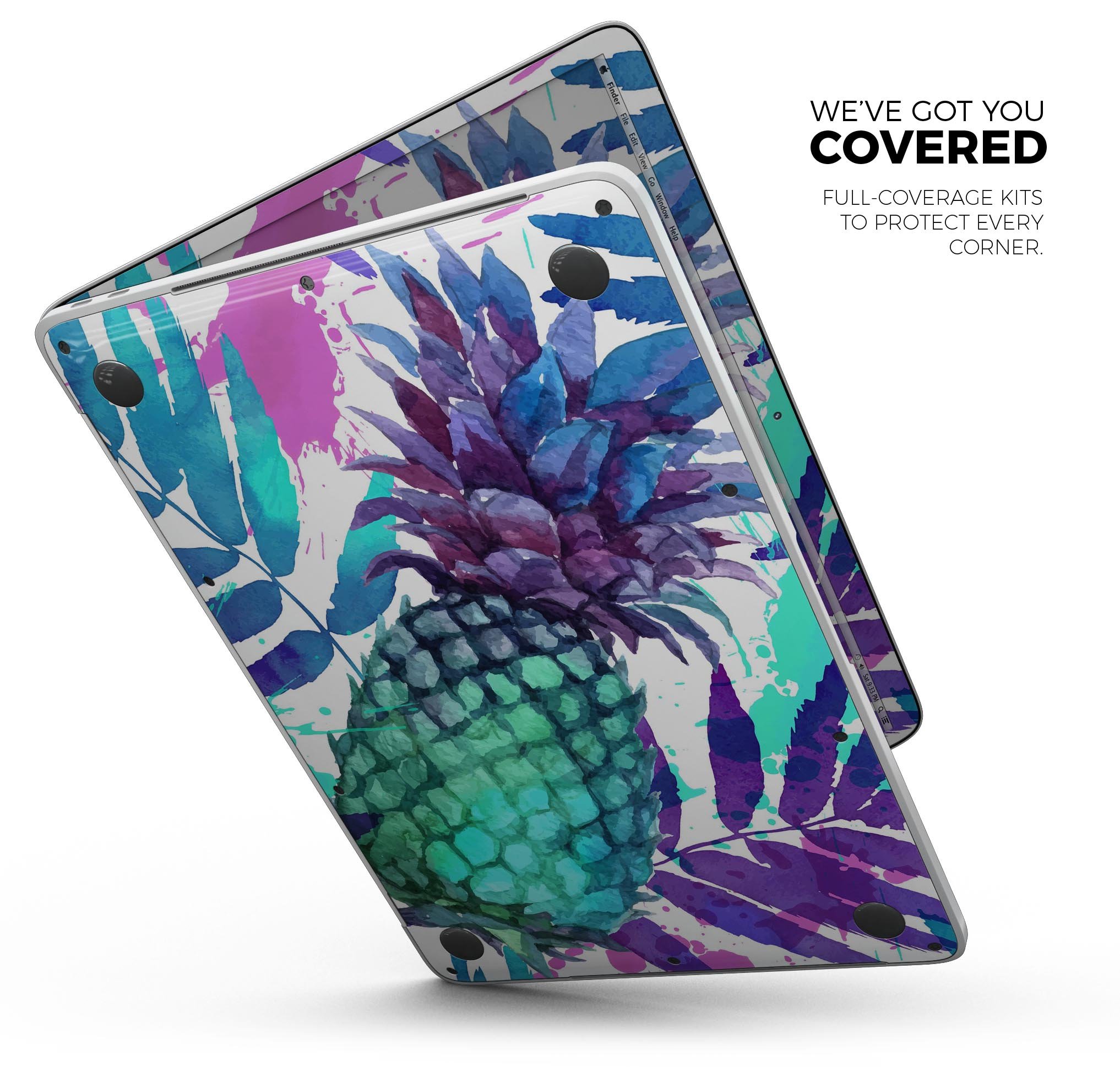 Tropical Summer Pineapple Skin Decal Wrap Kit for MacBook, showcasing vibrant tropical design and premium vinyl material.