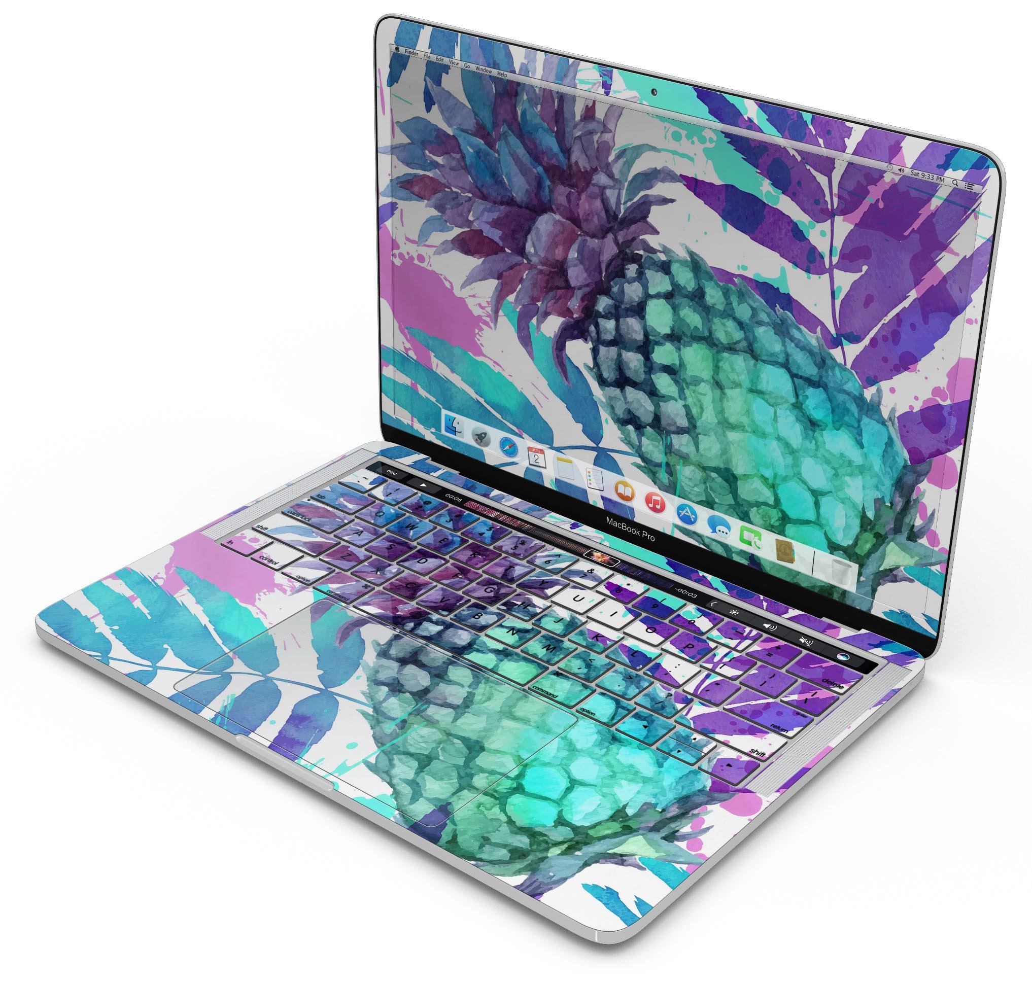 Tropical Summer Pineapple Skin Decal Wrap Kit for MacBook, showcasing vibrant tropical design and premium vinyl material.
