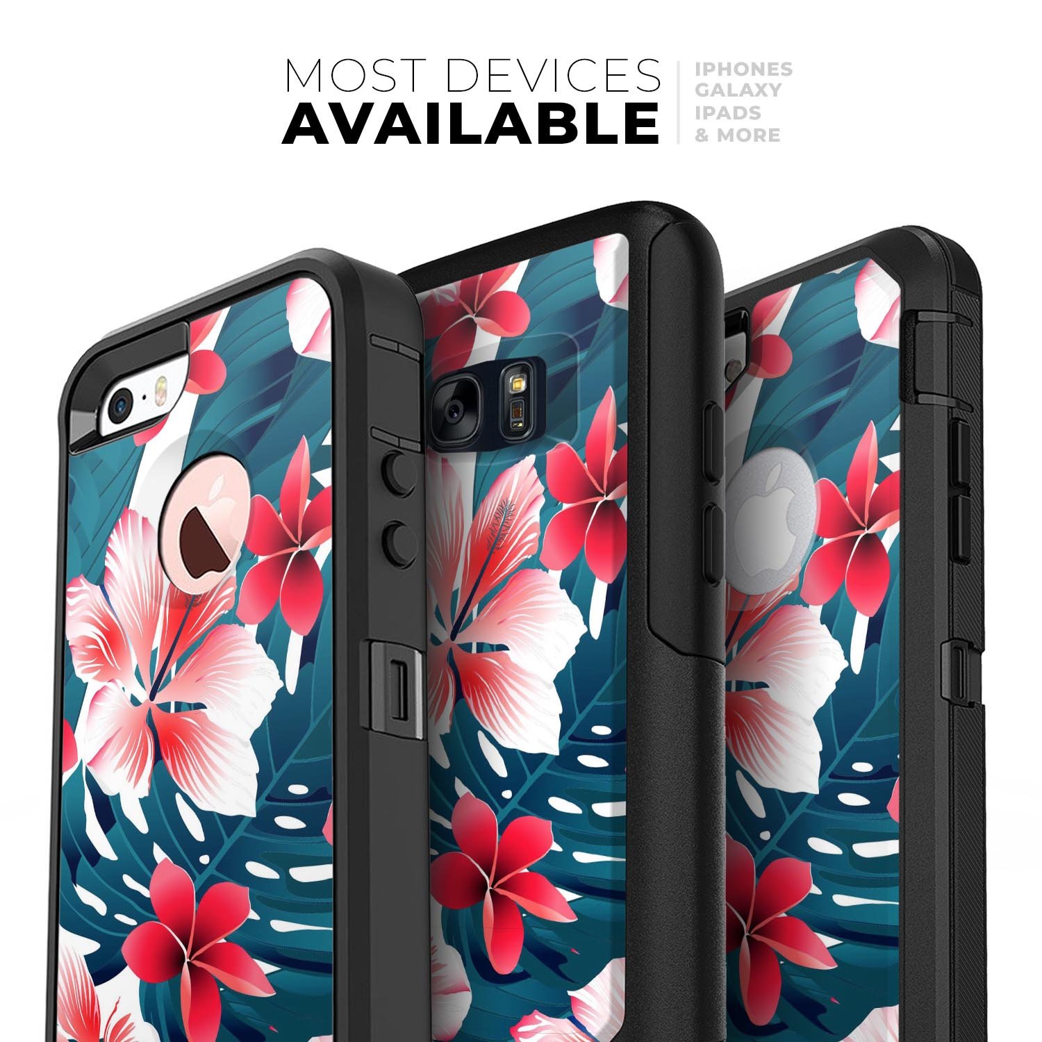Tropical Summer Vivid Floral Skin Kit for iPhone OtterBox Cases featuring vibrant floral patterns and a sleek design.