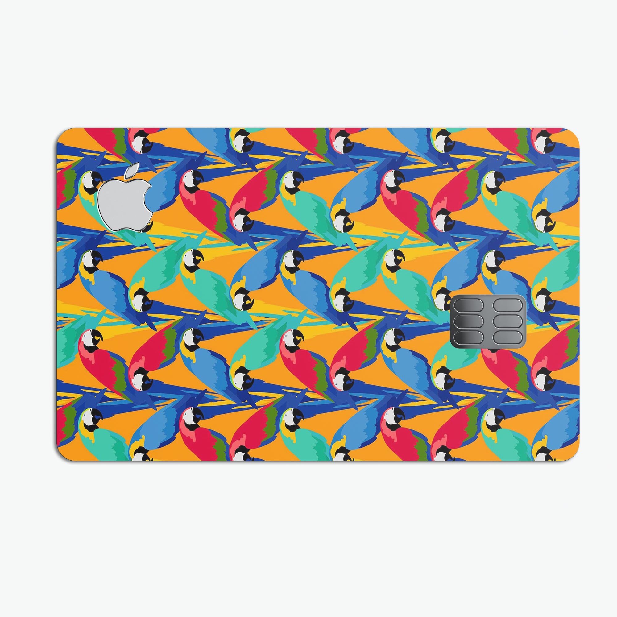 Tropical Twist Parrots v2 decal skin for Apple Card, showcasing vibrant colors and premium vinyl material.