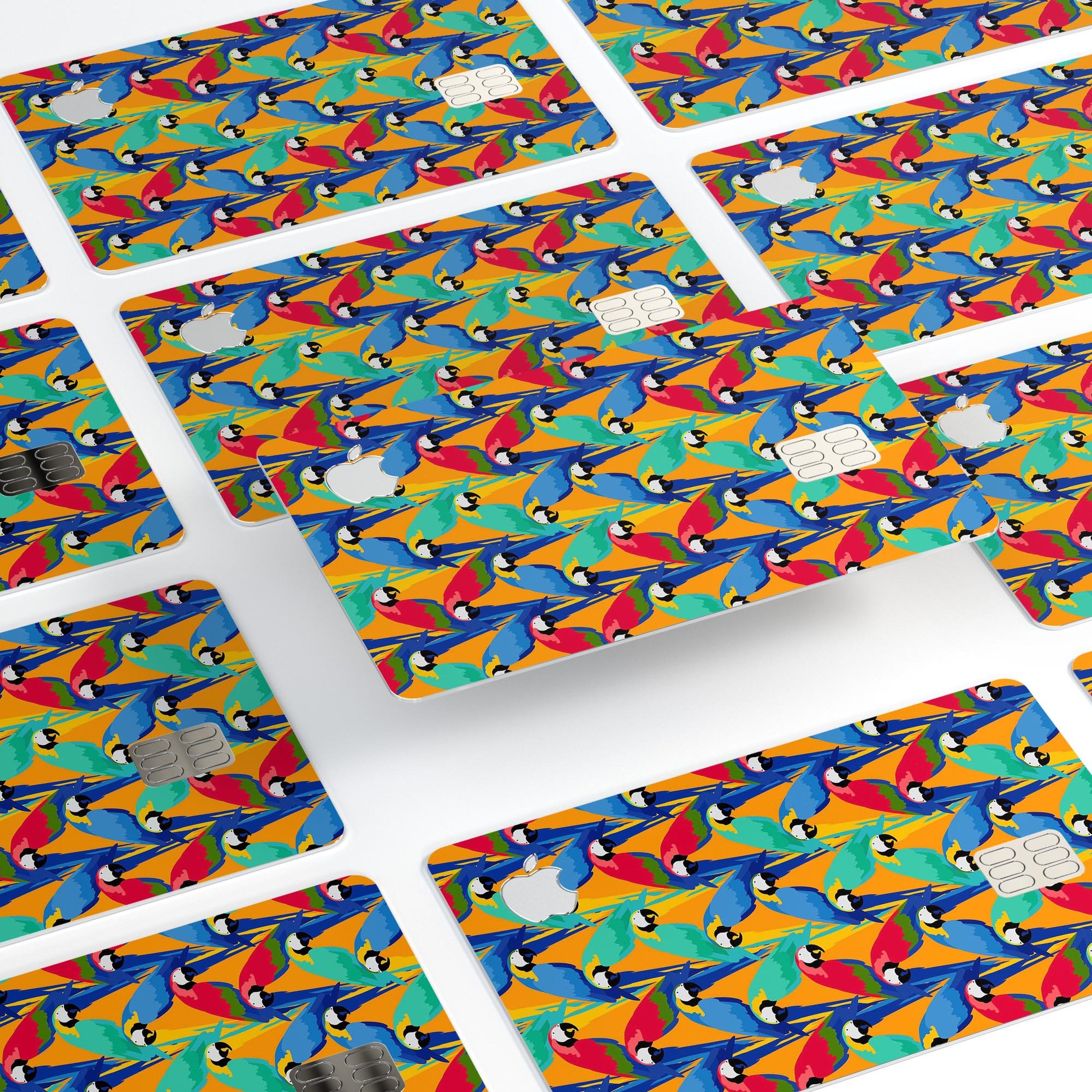Tropical Twist Parrots v2 decal skin for Apple Card, showcasing vibrant colors and premium vinyl material.