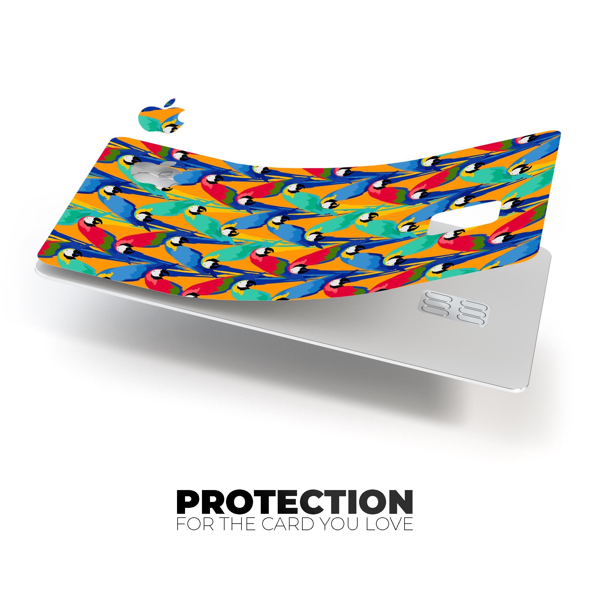 Tropical Twist Parrots v2 decal skin for Apple Card, showcasing vibrant colors and premium vinyl material.