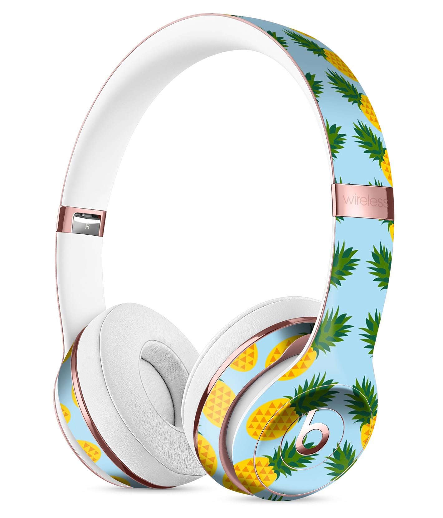 Tropical Twist PineApple skin kit for Beats by Dre Solo 3 Wireless headphones, showcasing vibrant colors and precise cutouts.