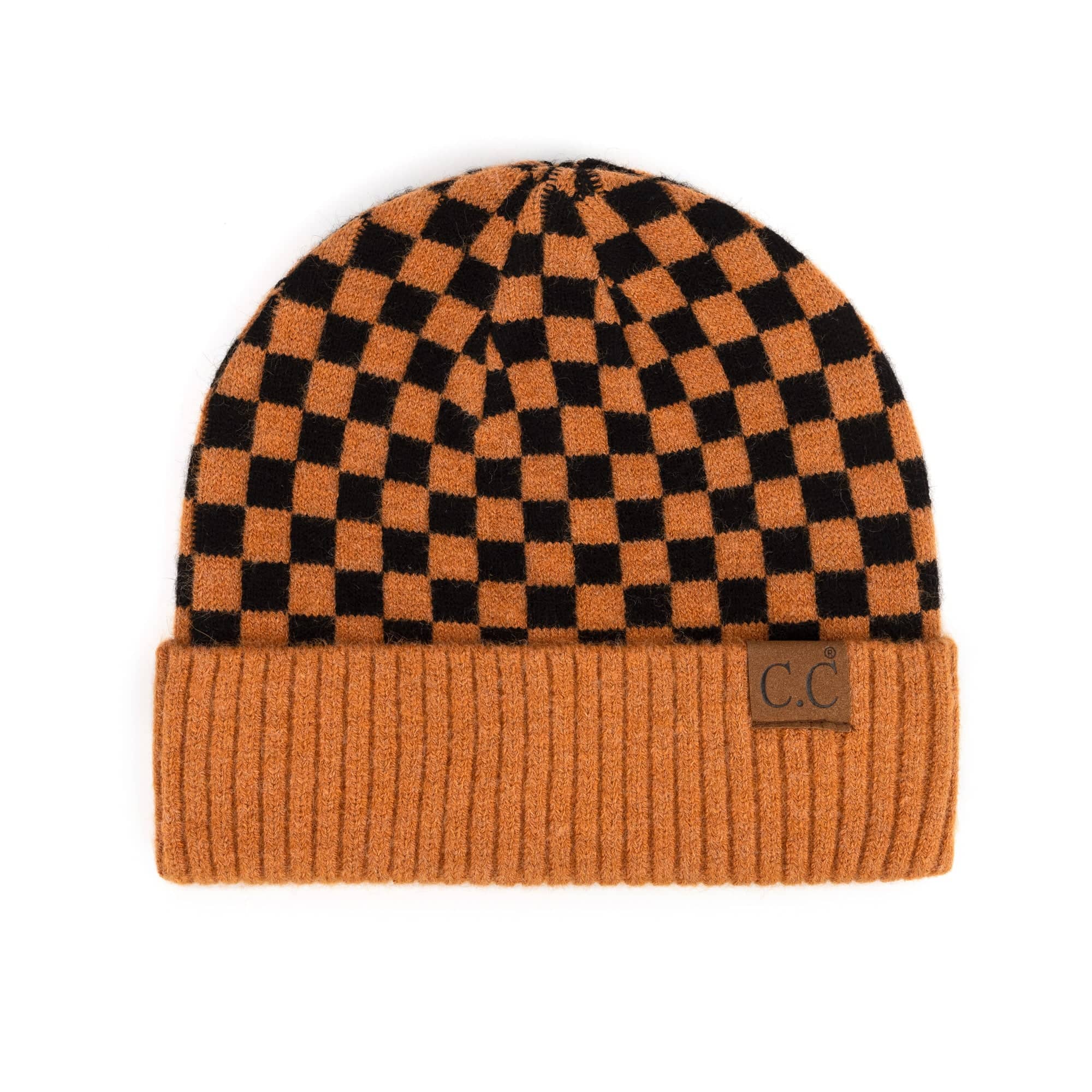Truly Contagious CC Beanie in check pattern, showcasing premium wool and stylish design, perfect for winter wear.