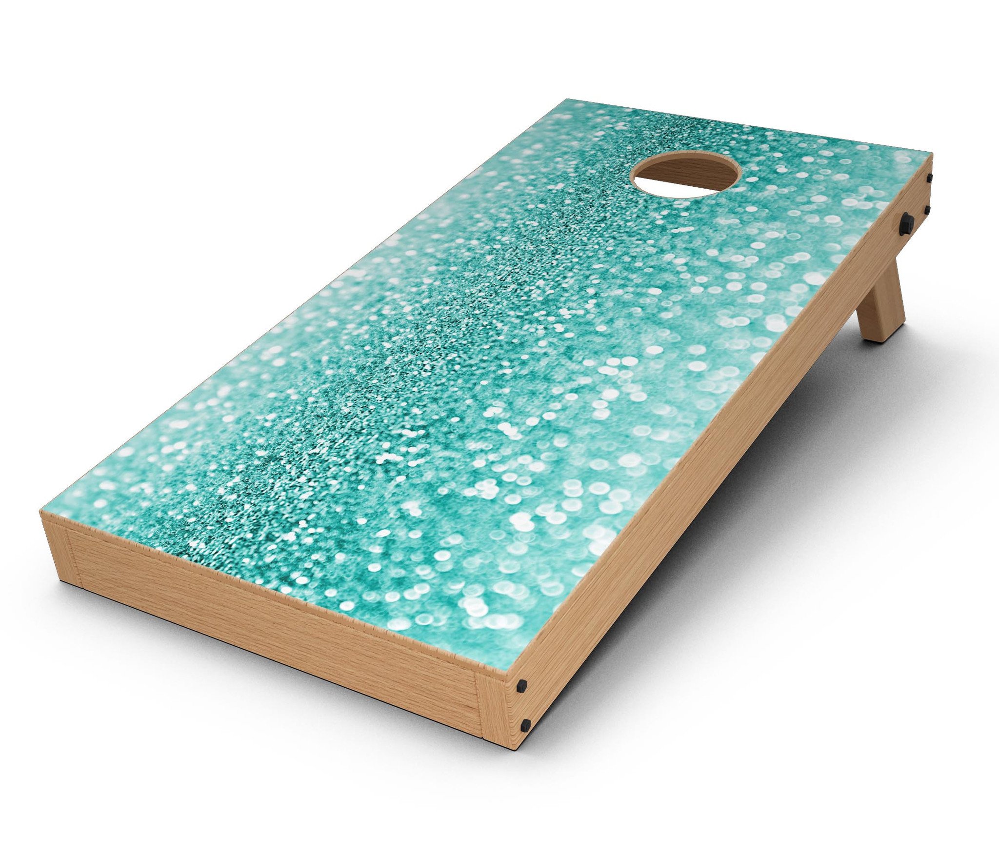 Turquoise Unfoced Glimmer CornHole Board Skin Decal Kit showcasing vibrant color and glimmering finish, designed for easy application on Cornhole boards.