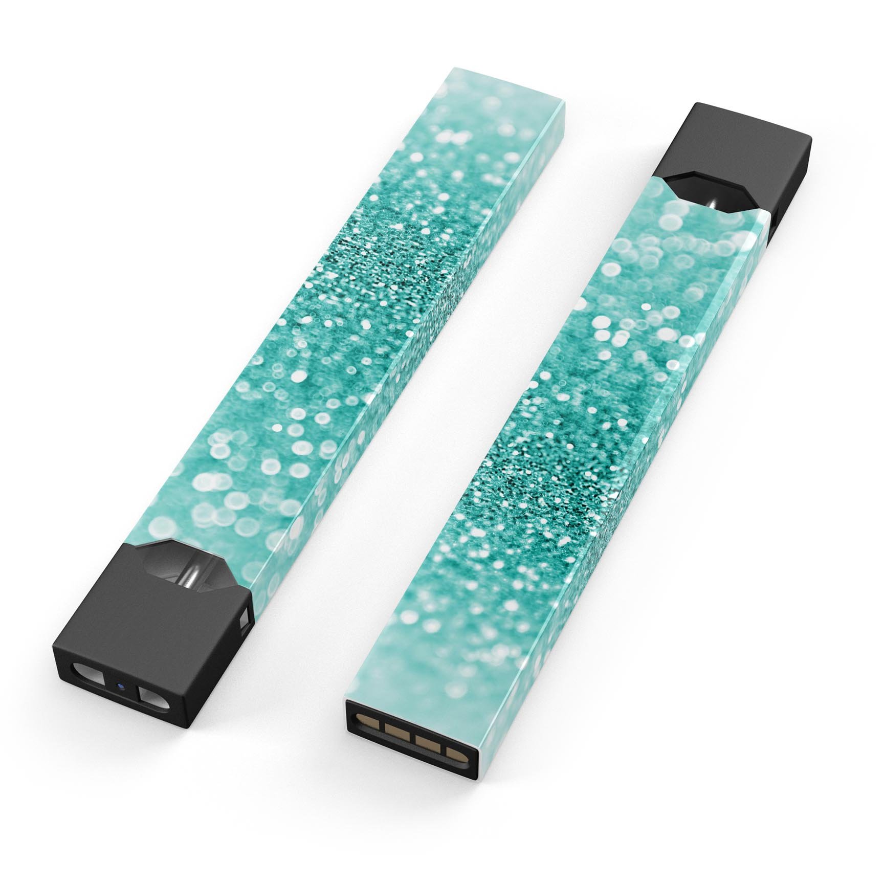 Turquoise Unfoced Glimmer skin-wrap sticker designed for JUUL vaping device, showcasing vibrant color and protective features.