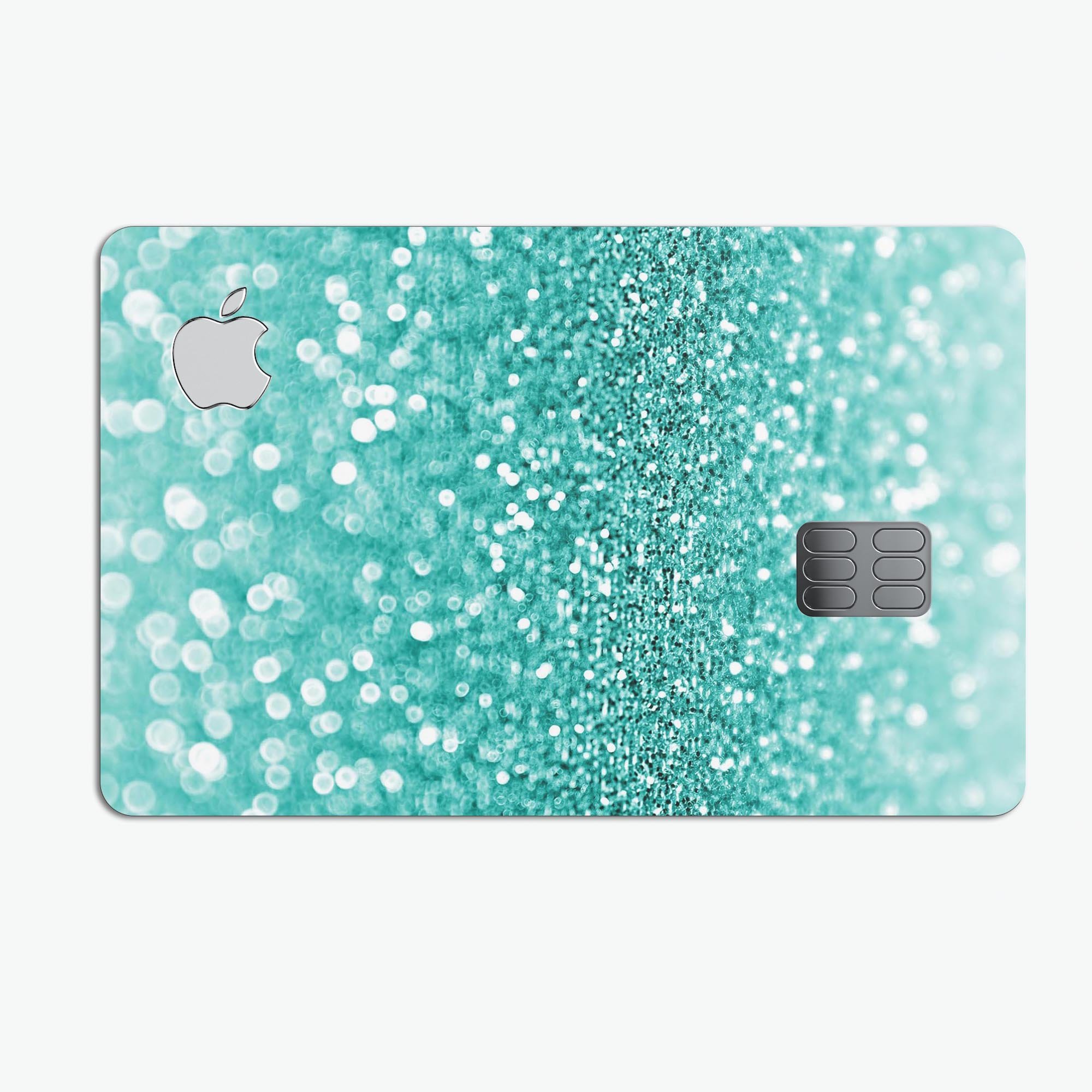 Turquoise Unfoced Glimmer skin kit for Apple Card, showcasing premium vinyl material and bubble-free installation.