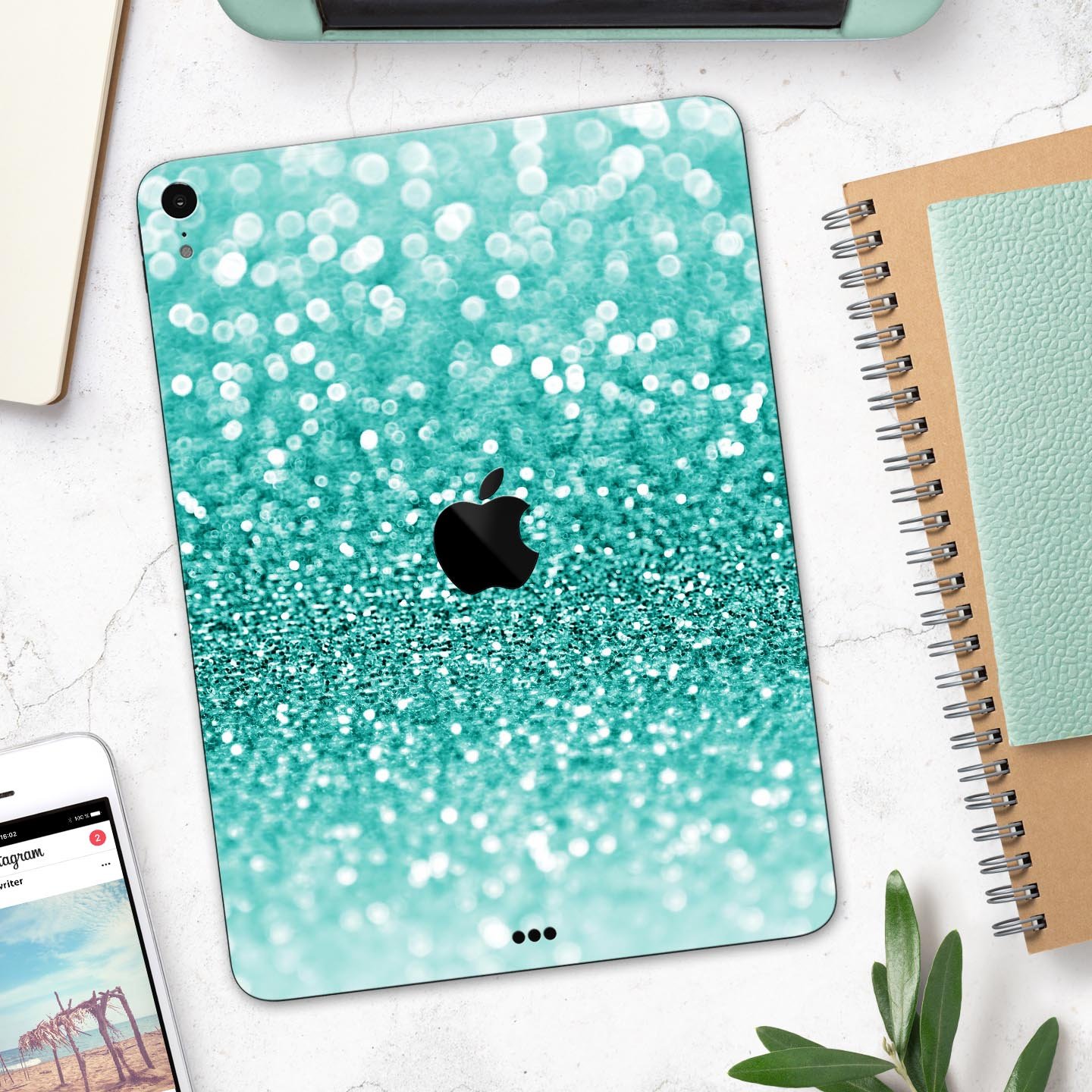 Turquoise Unfocused Glimmer full body skin decal for Apple iPad, showcasing vibrant color and sleek design.