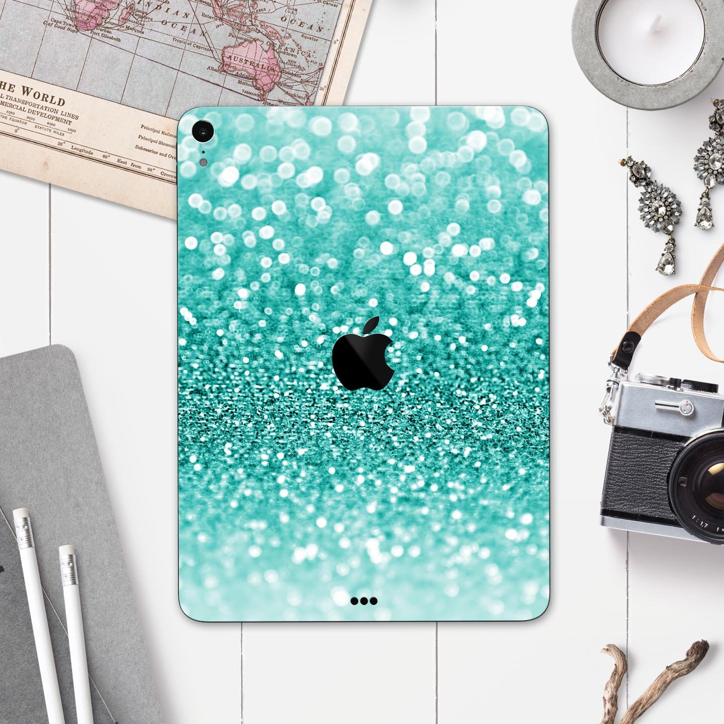 Turquoise Unfocused Glimmer full body skin decal for Apple iPad, showcasing vibrant color and sleek design.