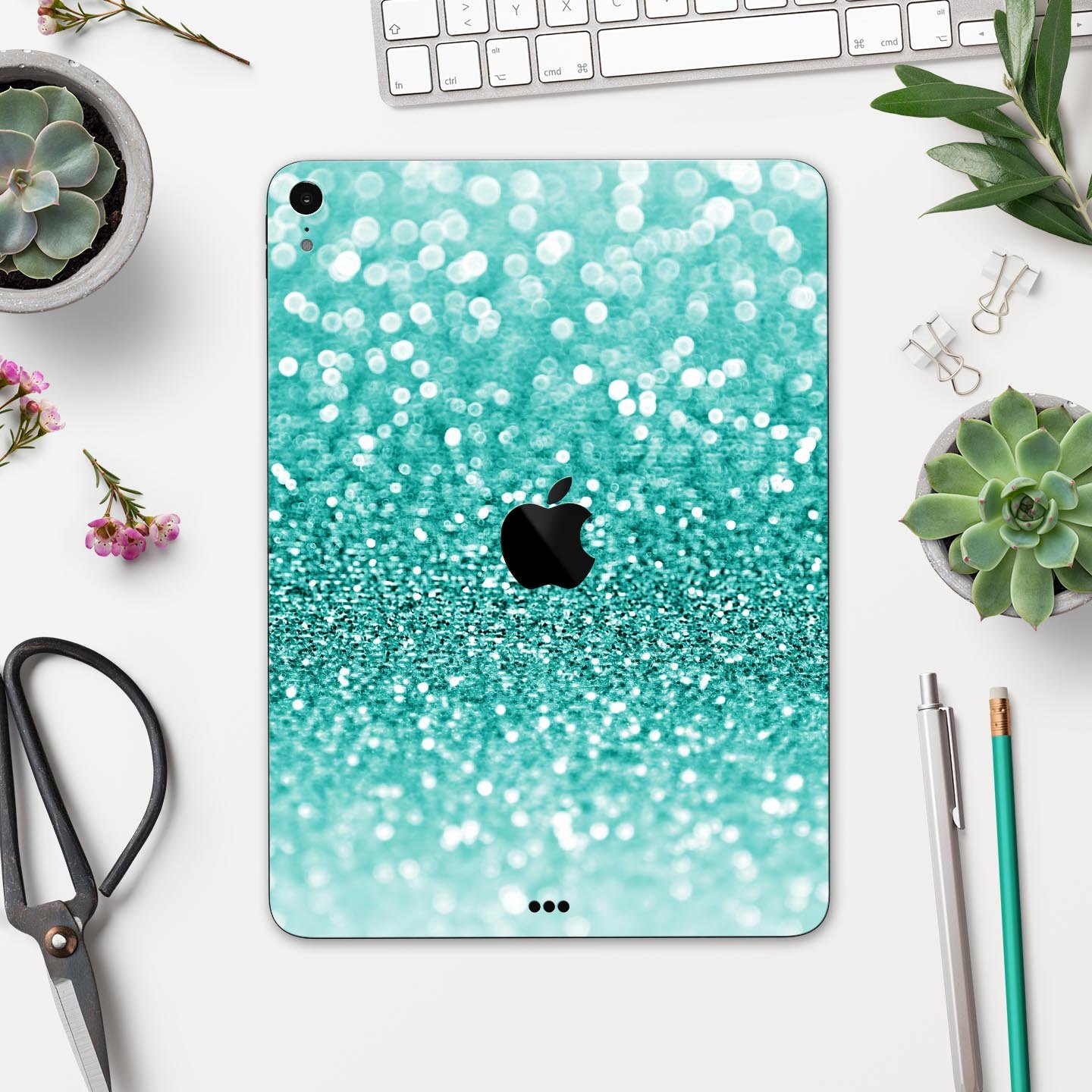 Turquoise Unfocused Glimmer full body skin decal for Apple iPad, showcasing vibrant color and sleek design.