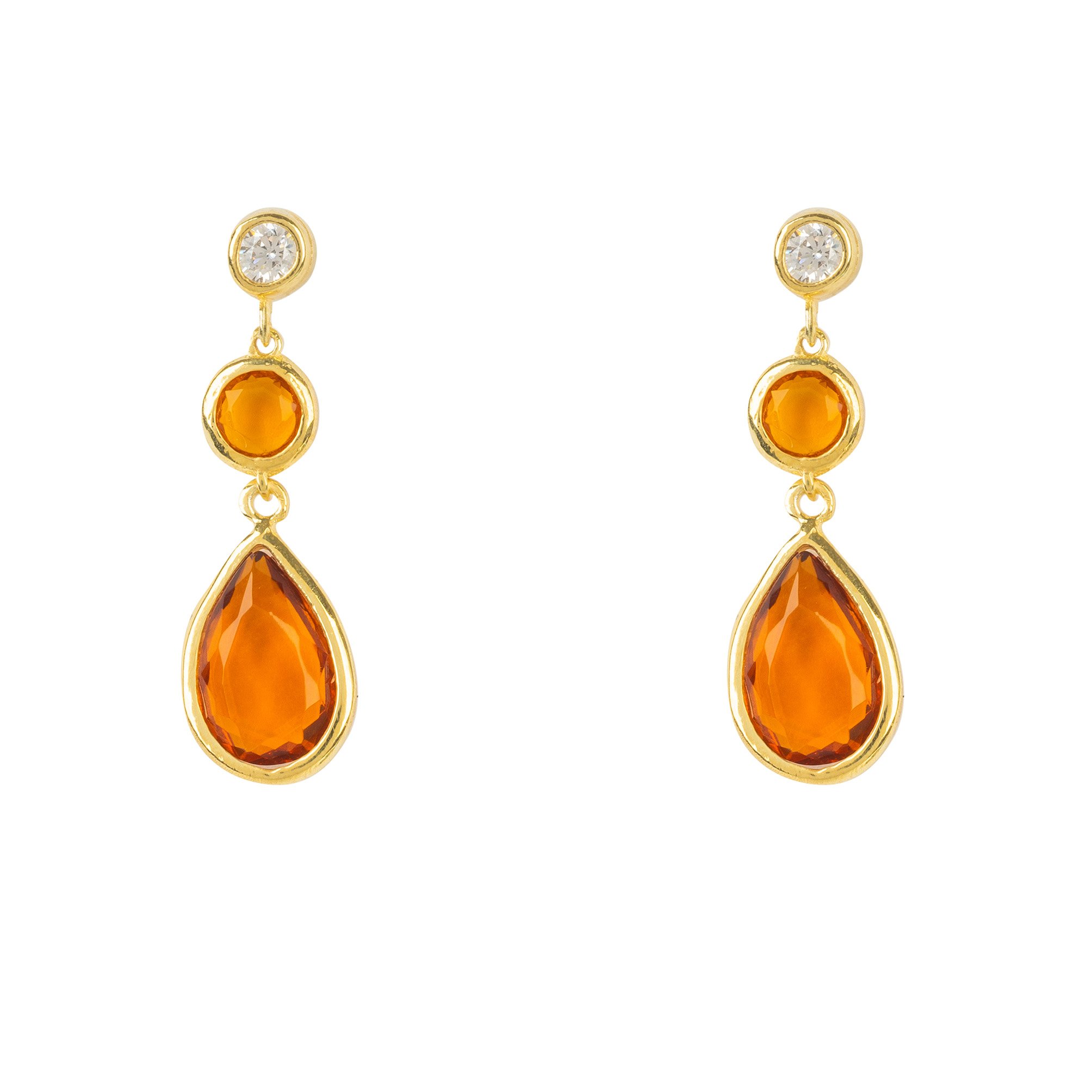 Tuscany Gemstone Drop Earring in Gold Citrine featuring teardrop gemstones and cubic zirconia, elegantly designed for delicate styling.
