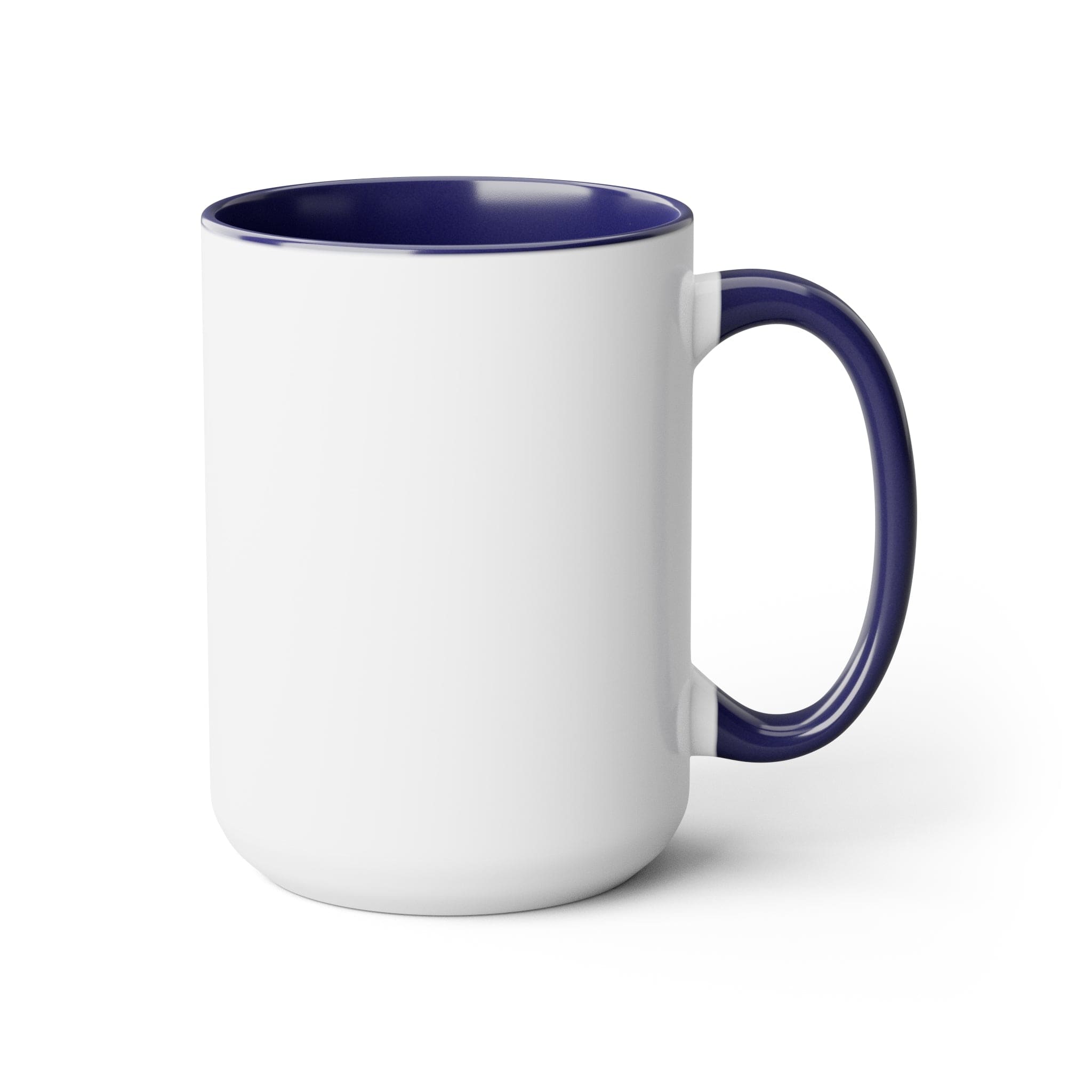Two-tone Accent Ceramic Coffee Mug with colored handle and interior, glossy finish, available in five colors, perfect for coffee lovers.