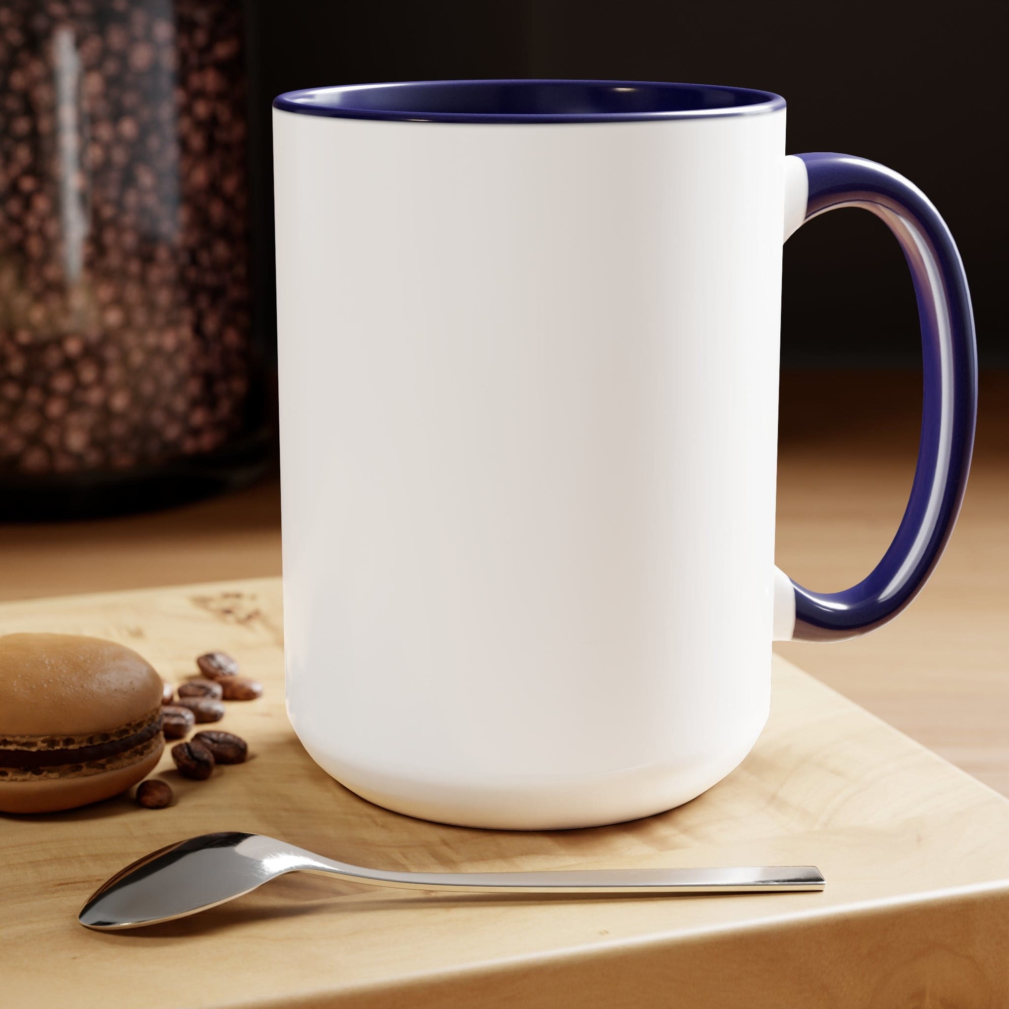 Two-tone Accent Ceramic Coffee Mug with colored handle and interior, glossy finish, available in five colors, perfect for coffee lovers.